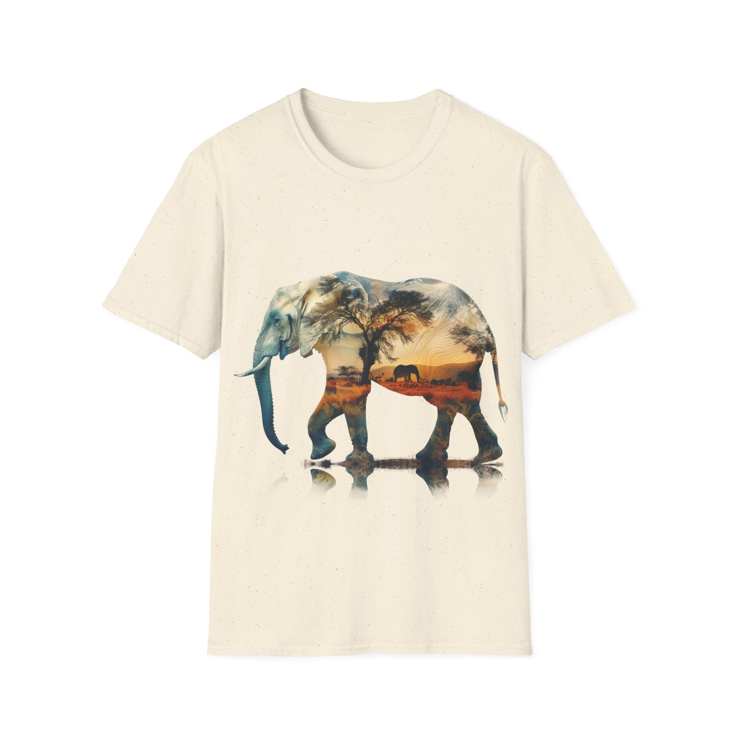 African Sunset Elephant Double Exposure Graphic T-Shirt - Unisex Softstyle T-Shirt