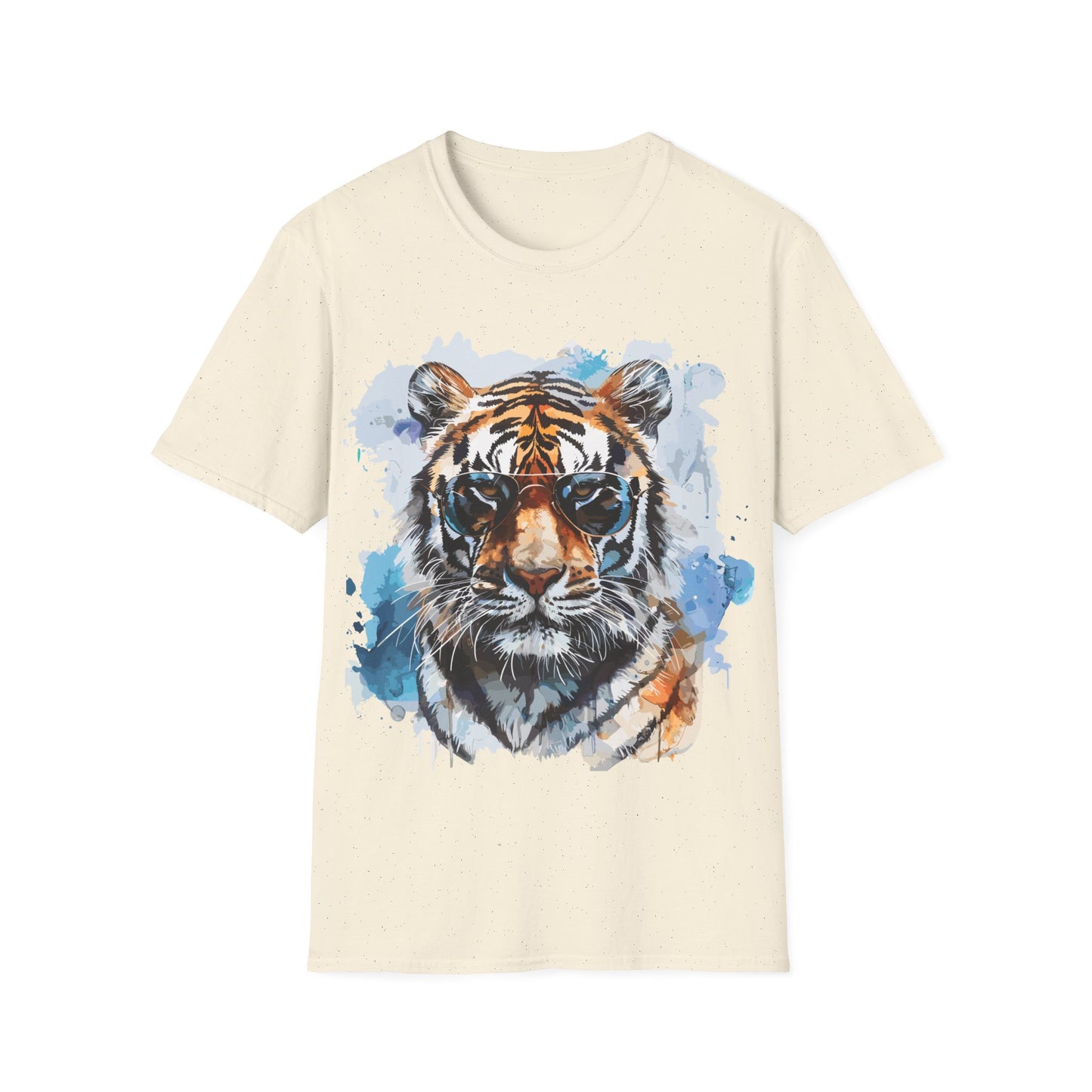 Intellectual Tiger Graphic Tee - Watercolor Feline Elegance T-Shirt - Unisex Softstyle T-Shirt