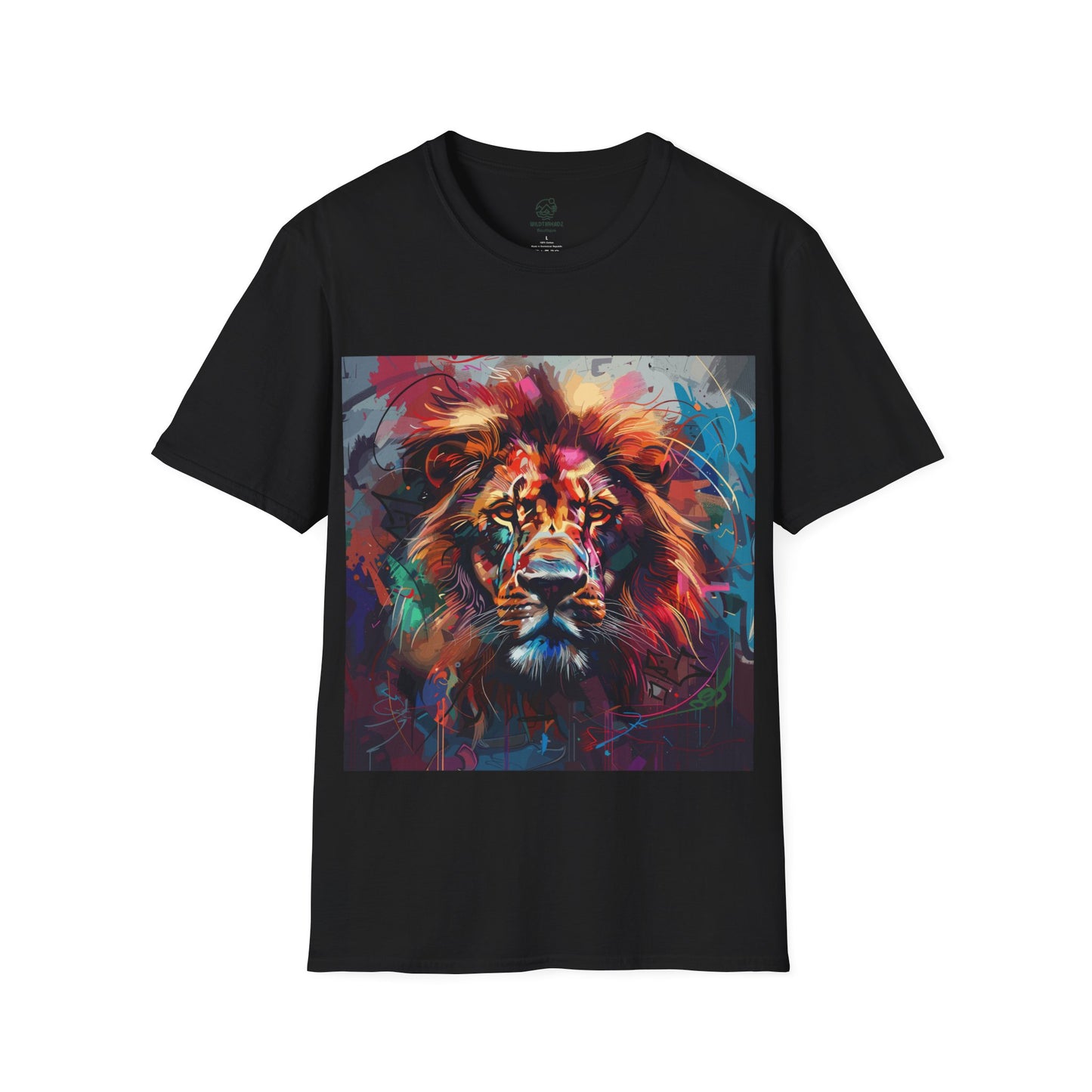 King's Aura Abstract Lion Tee - Vibrant Graffiti Lion Portrait T-Shirt - Unisex Softstyle T-Shirt