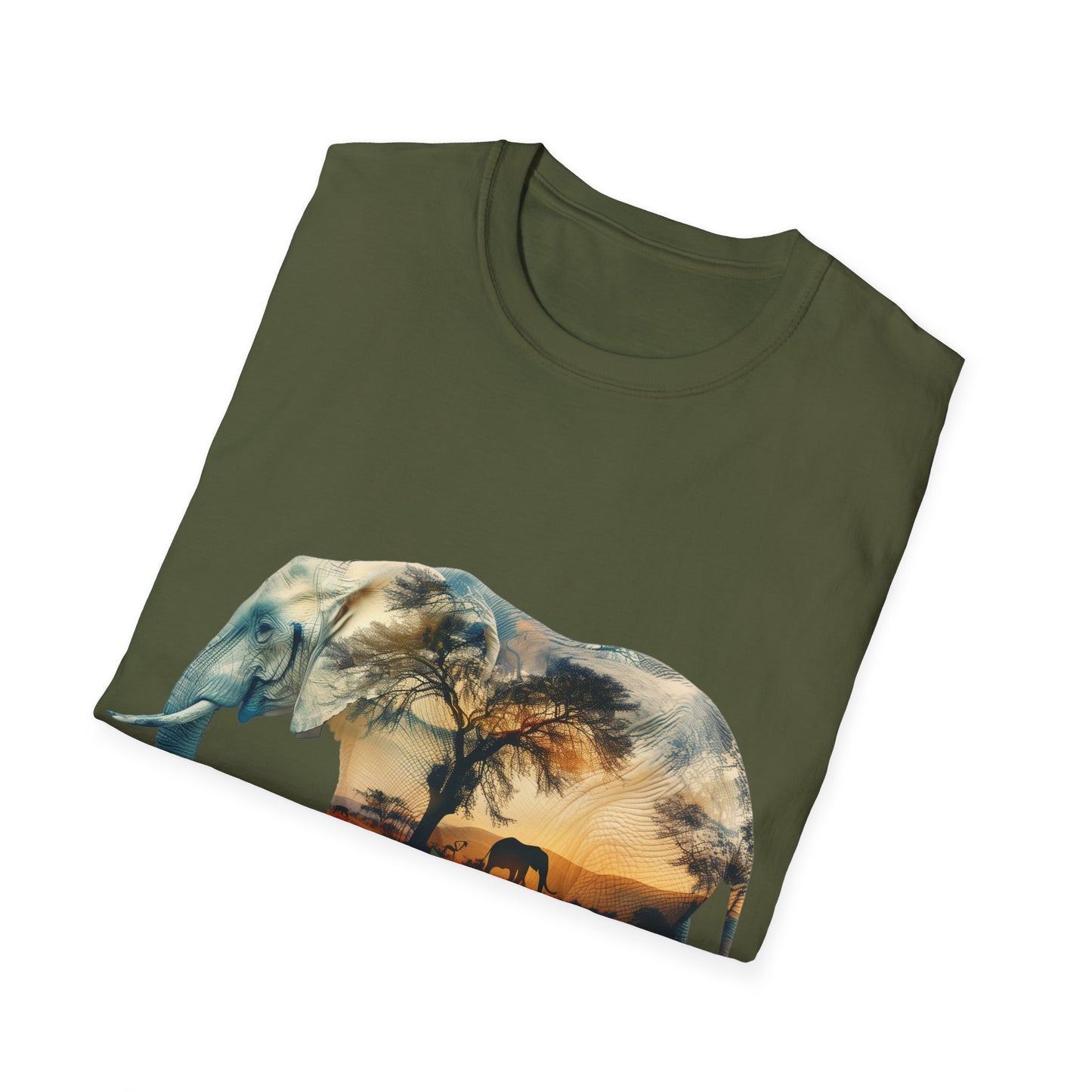 African Sunset Elephant Double Exposure Graphic T-Shirt - Unisex Softstyle T-Shirt