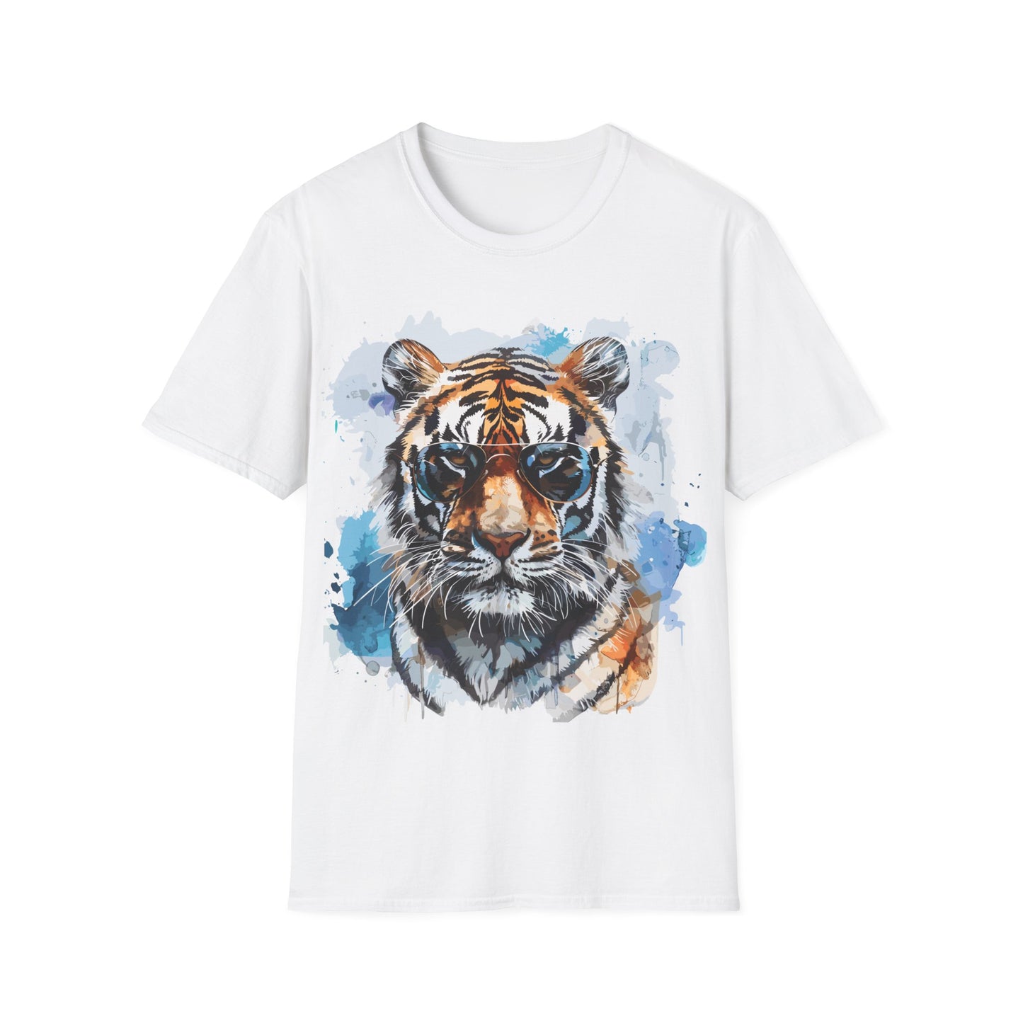 Intellectual Tiger Graphic Tee - Watercolor Feline Elegance T-Shirt - Unisex Softstyle T-Shirt