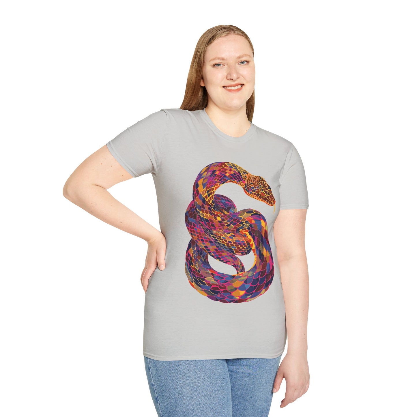 Serpentine Spectrum Tee - Vivid Rainbow Snake T-Shirt - Unisex Softstyle T-Shirt