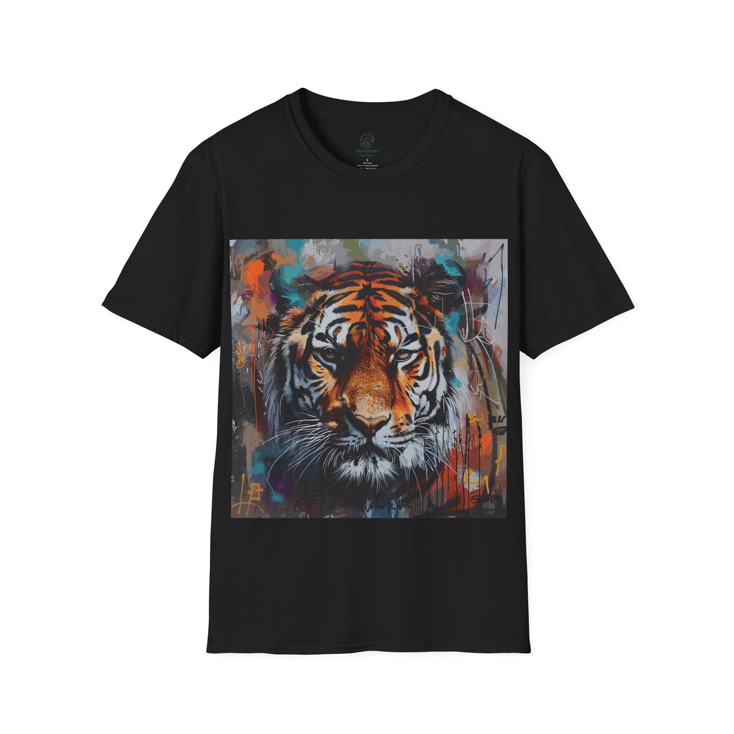 Street Art Majesty Tiger Tee - Abstract Graffiti Tiger Face T-Shirt - Unisex Softstyle T-Shirt