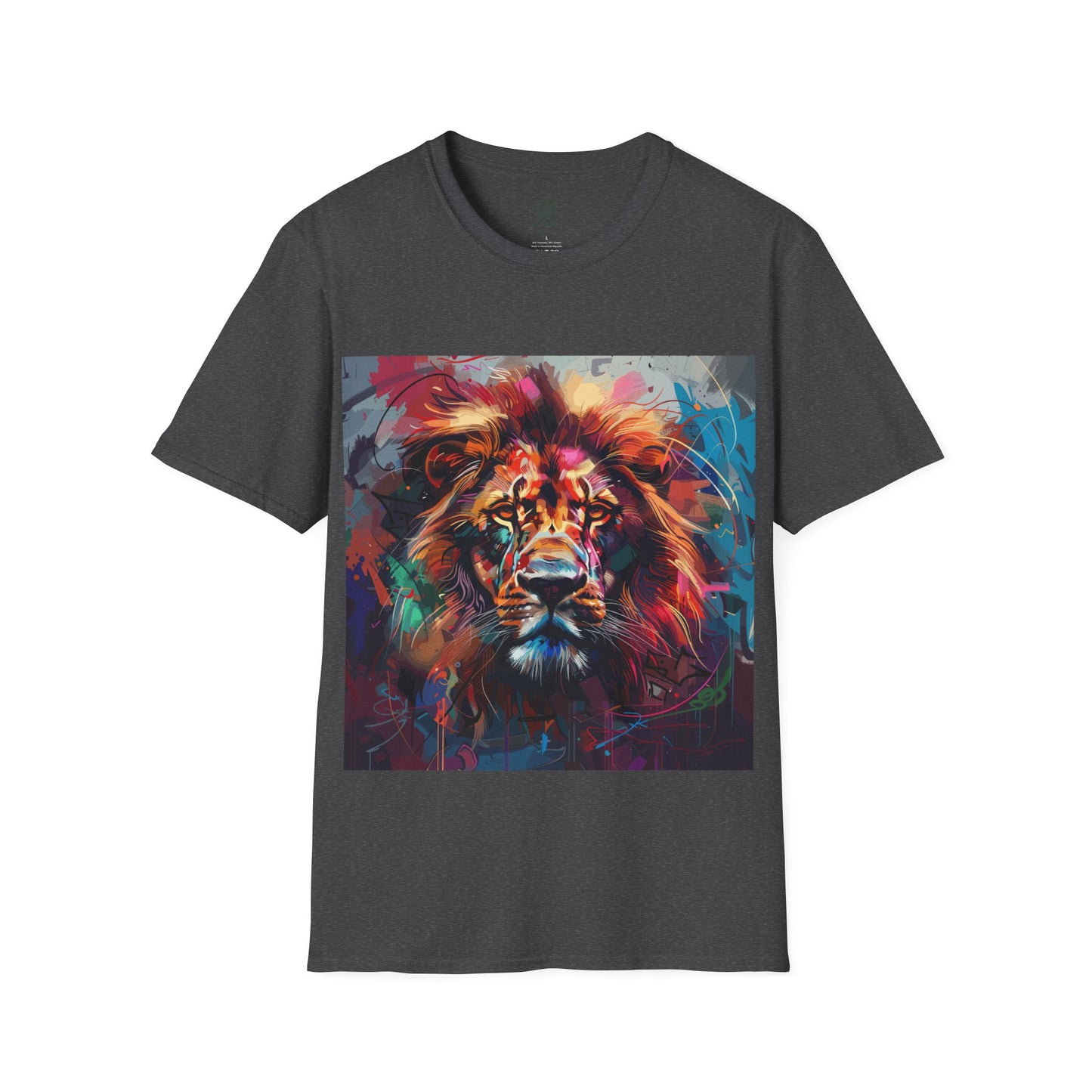 King's Aura Abstract Lion Tee - Vibrant Graffiti Lion Portrait T-Shirt - Unisex Softstyle T-Shirt