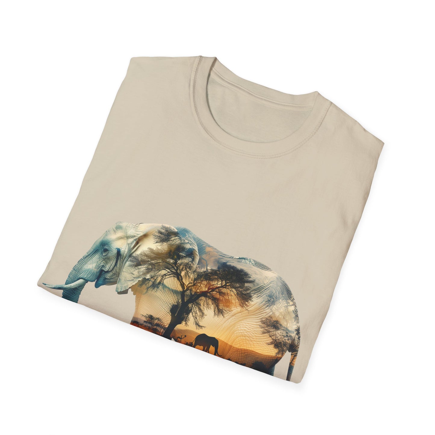 African Sunset Elephant Double Exposure Graphic T-Shirt - Unisex Softstyle T-Shirt