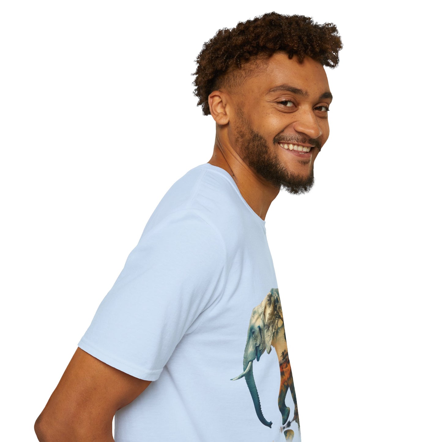 African Sunset Elephant Double Exposure Graphic T-Shirt - Unisex Softstyle T-Shirt