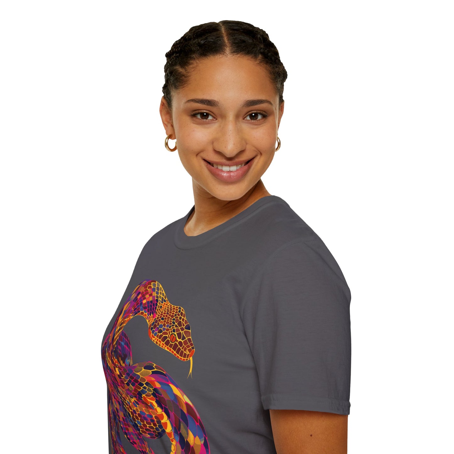 Serpentine Spectrum Tee - Vivid Rainbow Snake T-Shirt - Unisex Softstyle T-Shirt