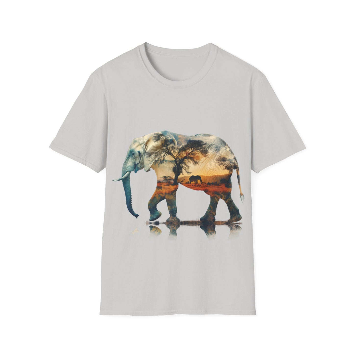 African Sunset Elephant Double Exposure Graphic T-Shirt - Unisex Softstyle T-Shirt