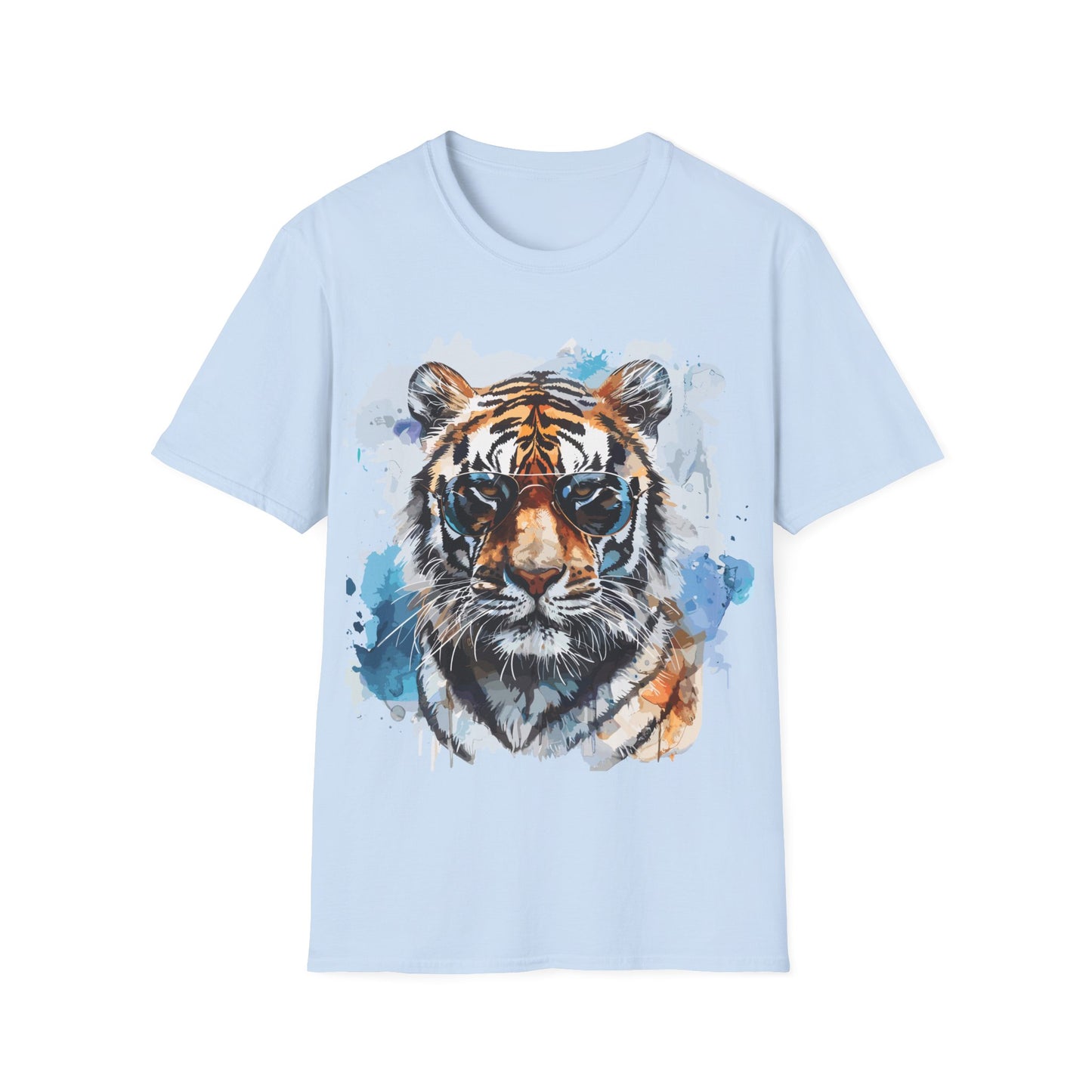 Intellectual Tiger Graphic Tee - Watercolor Feline Elegance T-Shirt - Unisex Softstyle T-Shirt