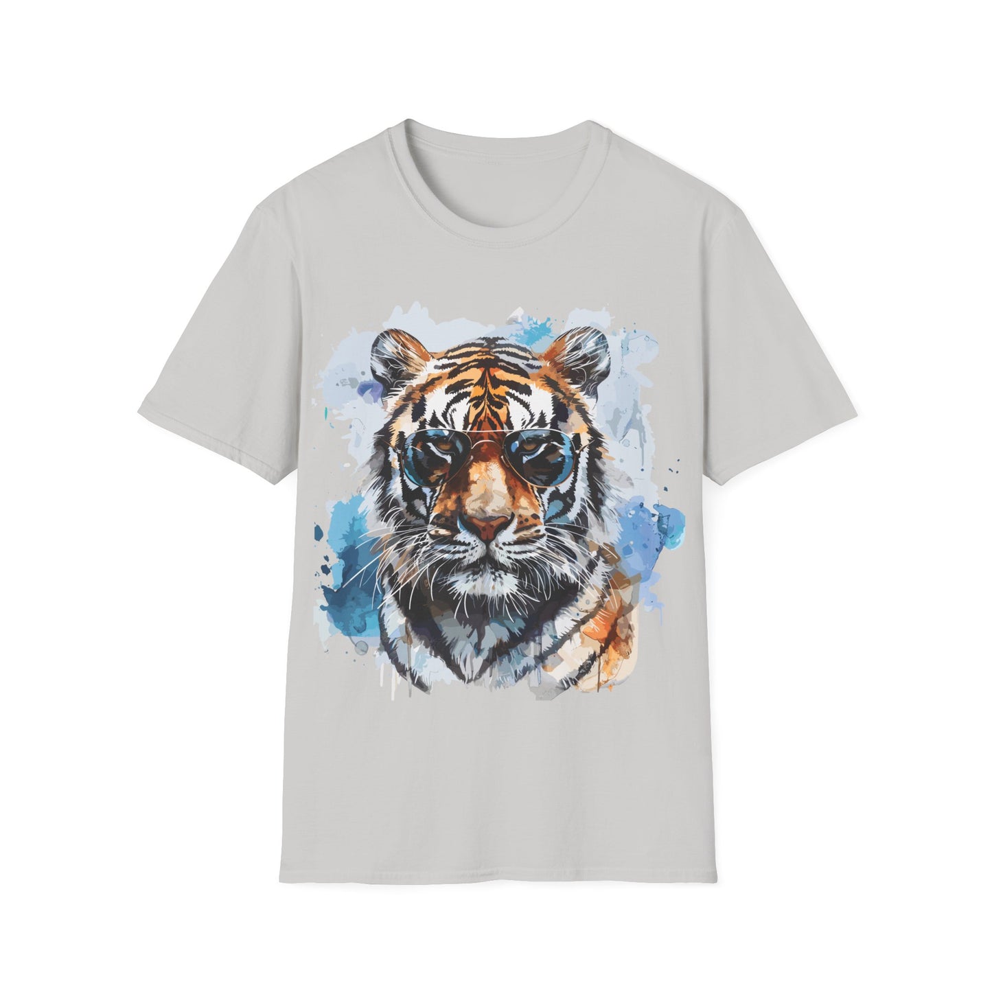 Intellectual Tiger Graphic Tee - Watercolor Feline Elegance T-Shirt - Unisex Softstyle T-Shirt