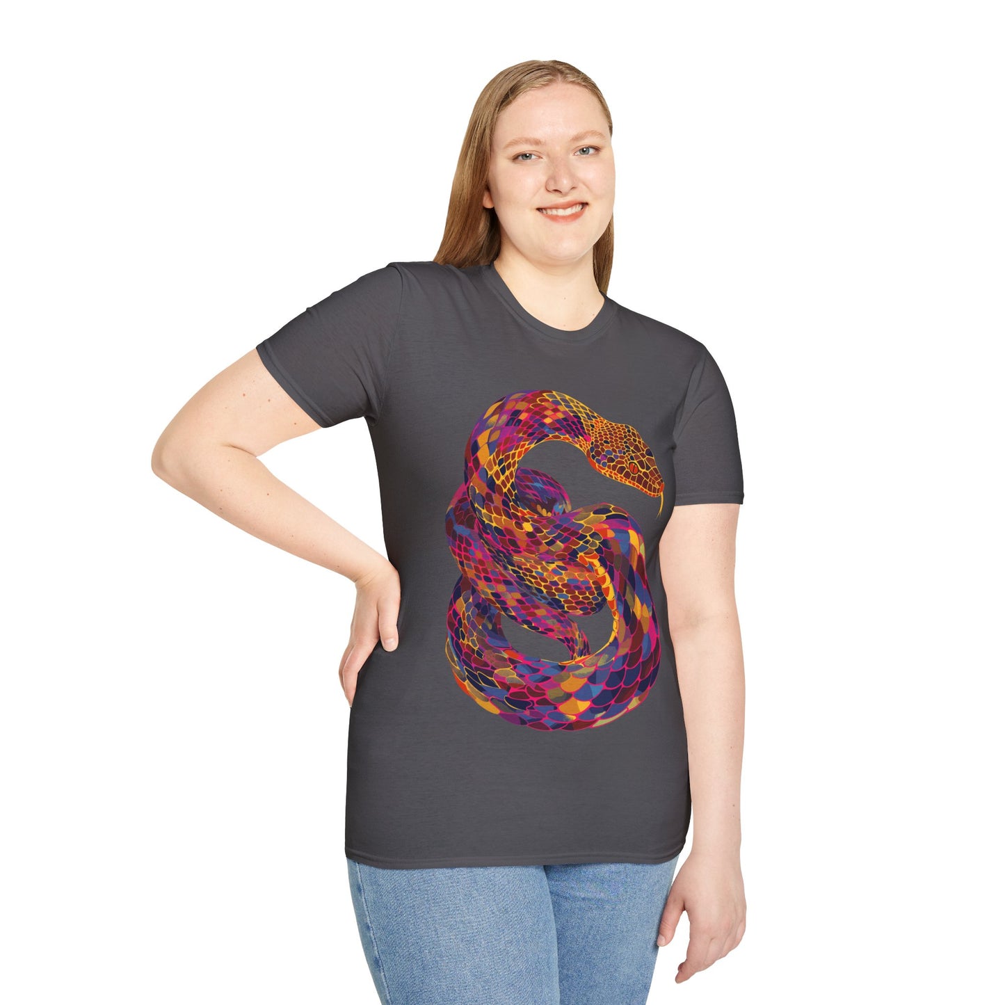 Serpentine Spectrum Tee - Vivid Rainbow Snake T-Shirt - Unisex Softstyle T-Shirt