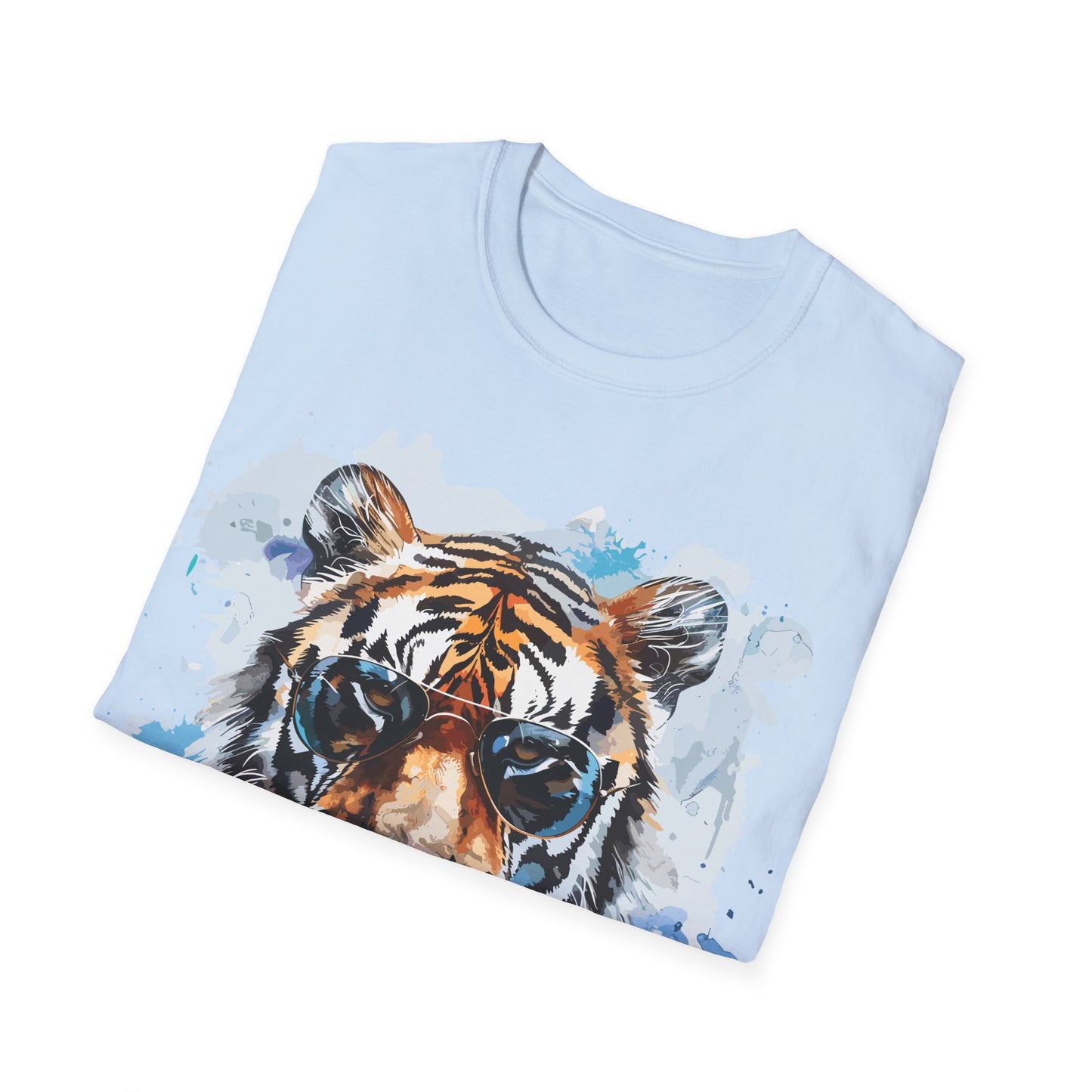 Intellectual Tiger Graphic Tee - Watercolor Feline Elegance T-Shirt - Unisex Softstyle T-Shirt
