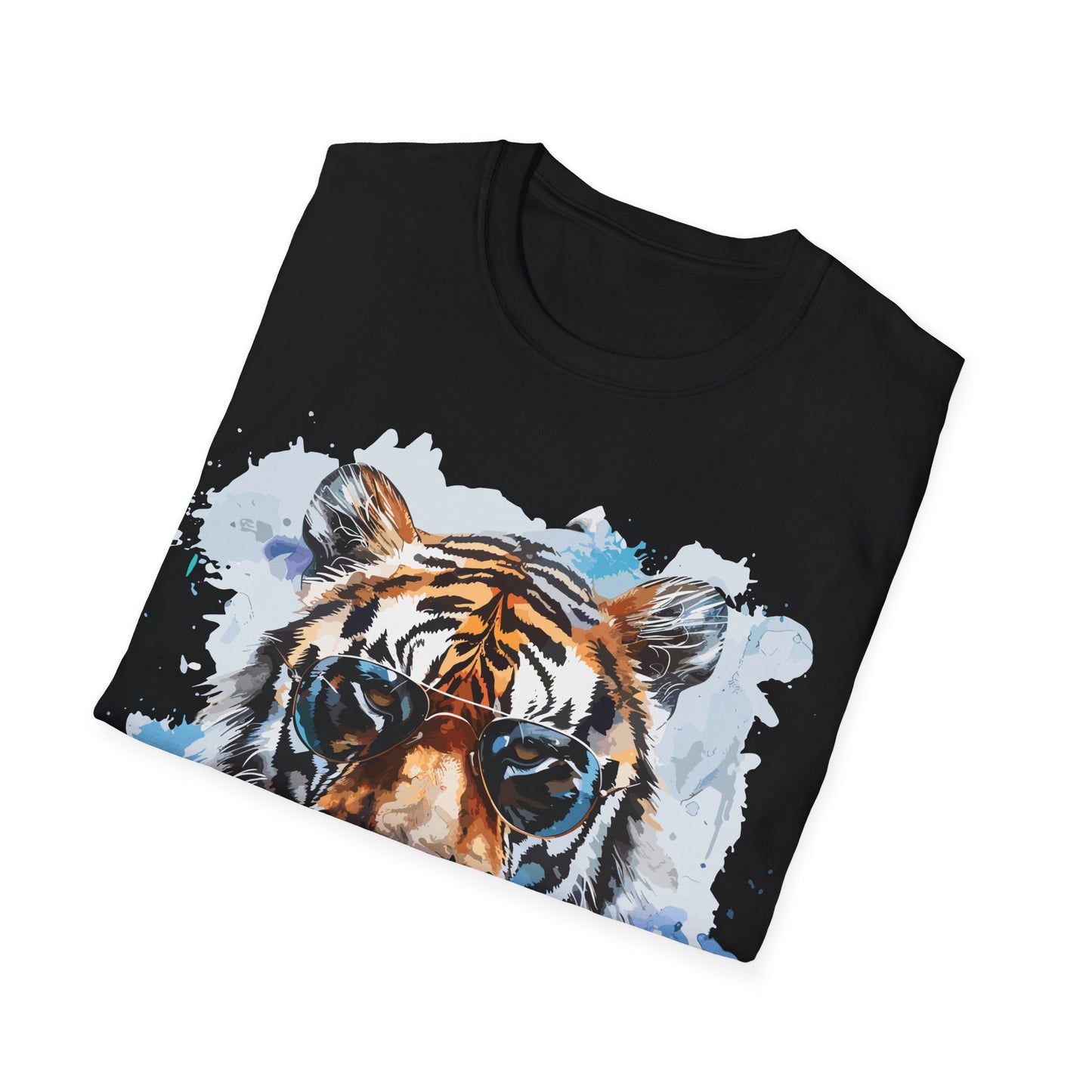Intellectual Tiger Graphic Tee - Watercolor Feline Elegance T-Shirt - Unisex Softstyle T-Shirt