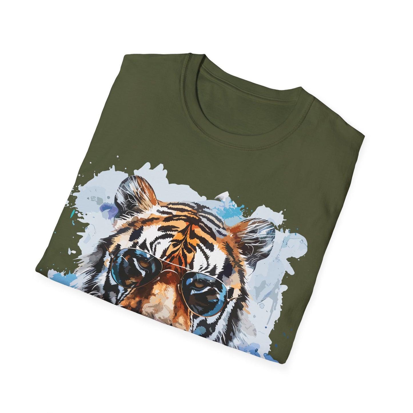 Intellectual Tiger Graphic Tee - Watercolor Feline Elegance T-Shirt - Unisex Softstyle T-Shirt