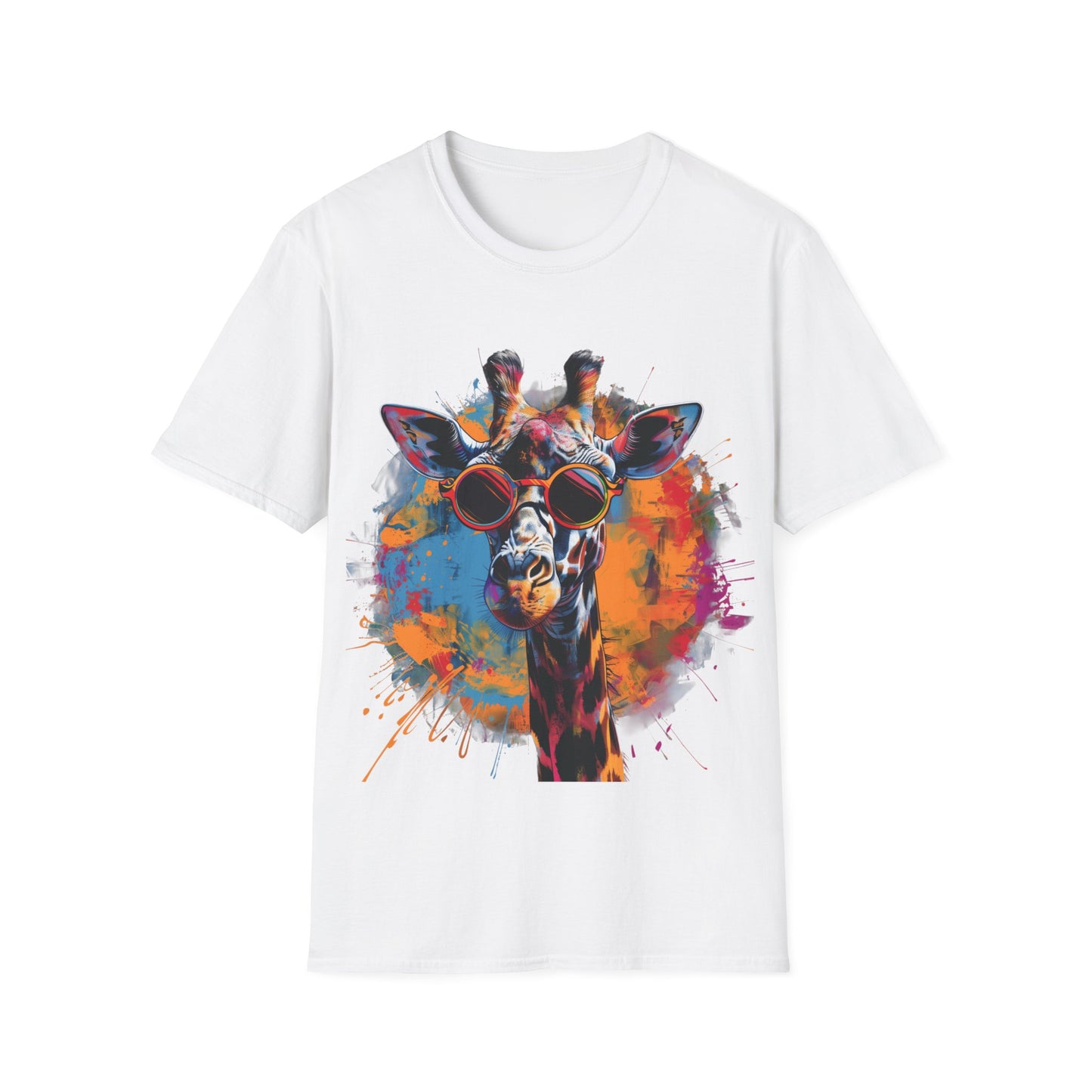 Funky Giraffe Splash - Vibrant Pop Art Giraffe T-Shirt - Unisex Softstyle T-Shirt
