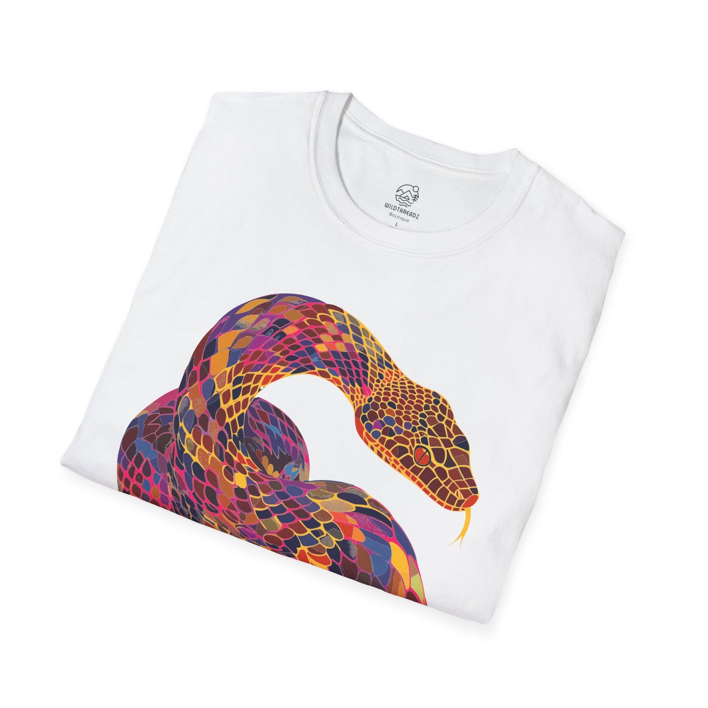 Serpentine Spectrum Tee - Vivid Rainbow Snake T-Shirt - Unisex Softstyle T-Shirt