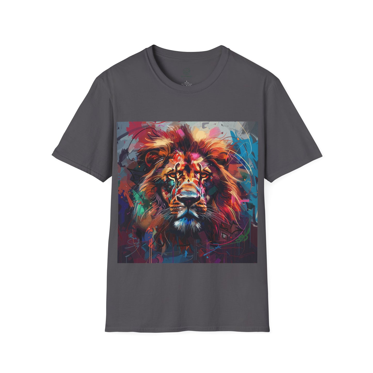 King's Aura Abstract Lion Tee - Vibrant Graffiti Lion Portrait T-Shirt - Unisex Softstyle T-Shirt