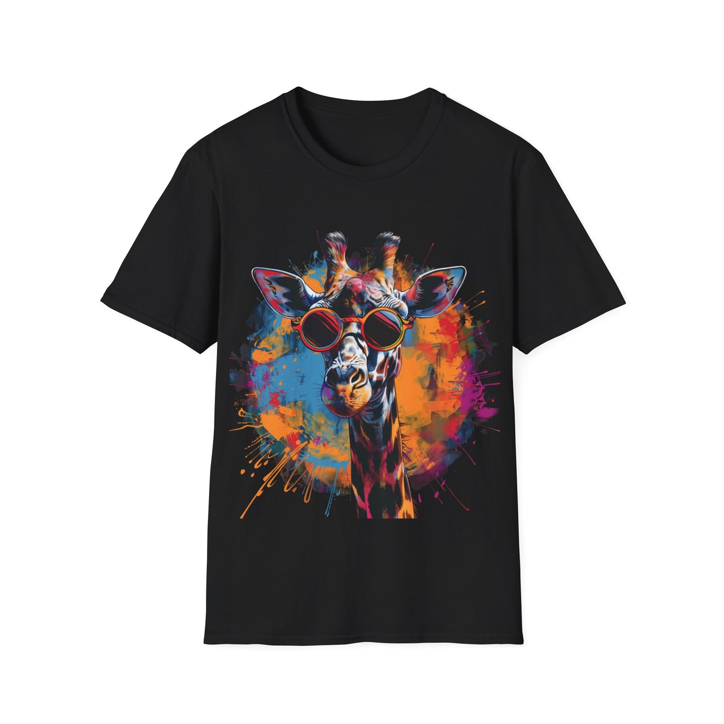 Funky Giraffe Splash - Vibrant Pop Art Giraffe T-Shirt - Unisex Softstyle T-Shirt