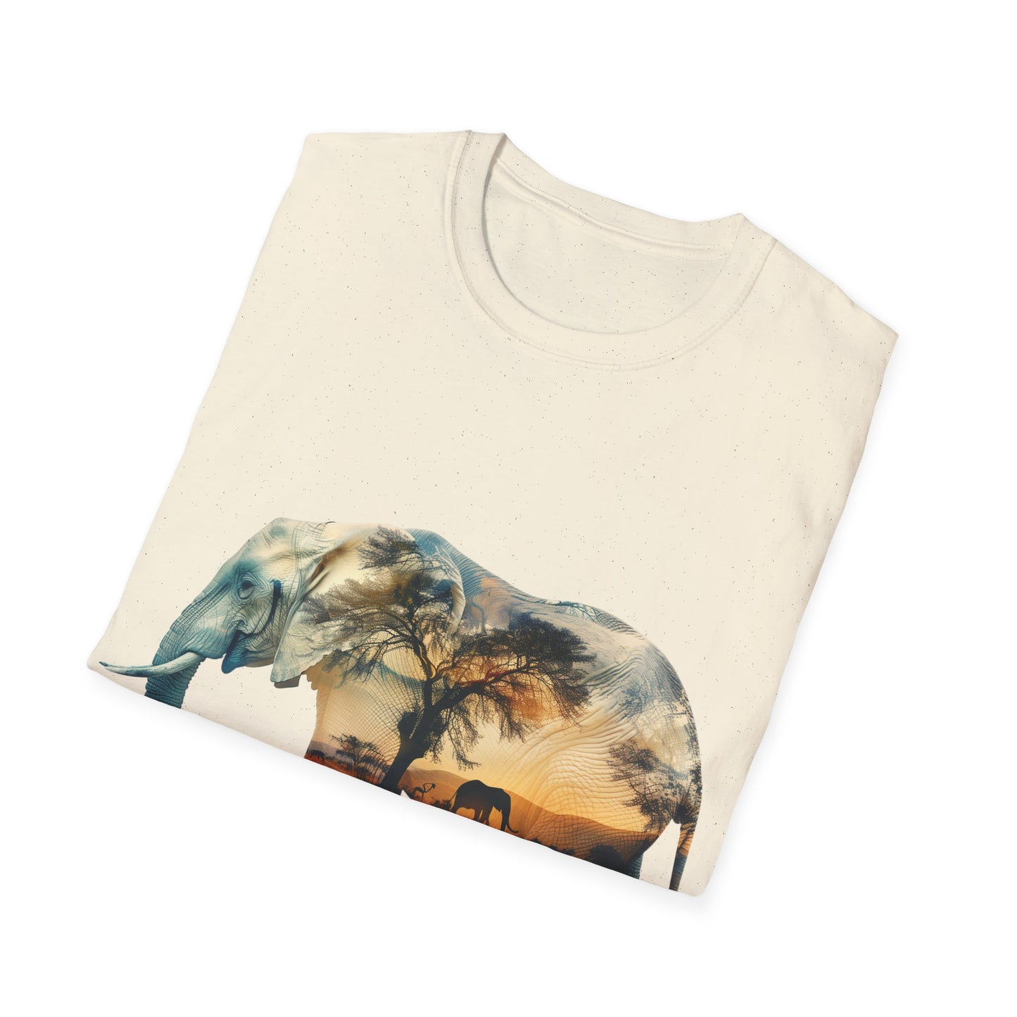 African Sunset Elephant Double Exposure Graphic T-Shirt - Unisex Softstyle T-Shirt