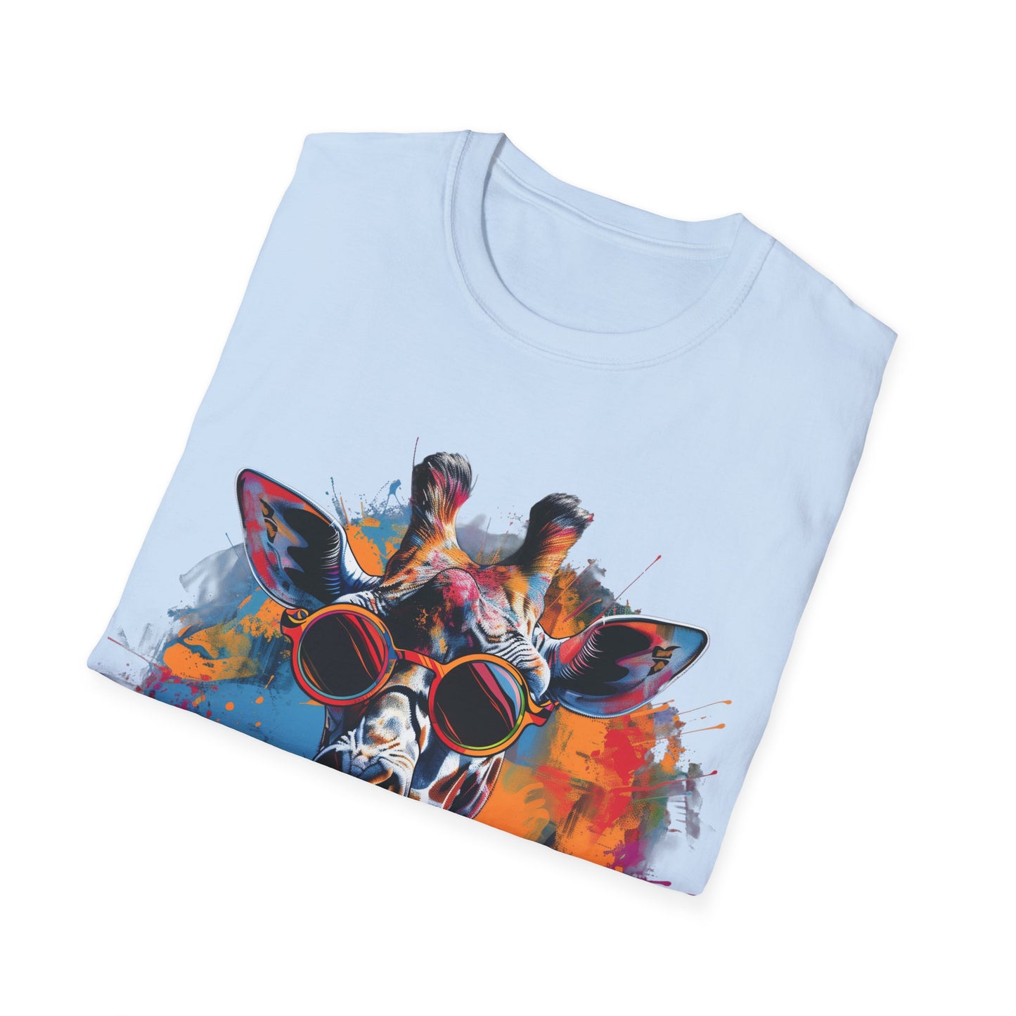 Funky Giraffe Splash - Vibrant Pop Art Giraffe T-Shirt - Unisex Softstyle T-Shirt