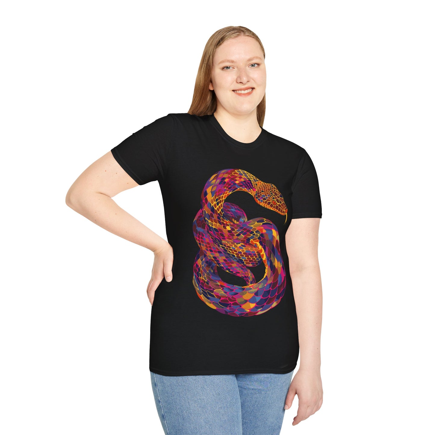 Serpentine Spectrum Tee - Vivid Rainbow Snake T-Shirt - Unisex Softstyle T-Shirt