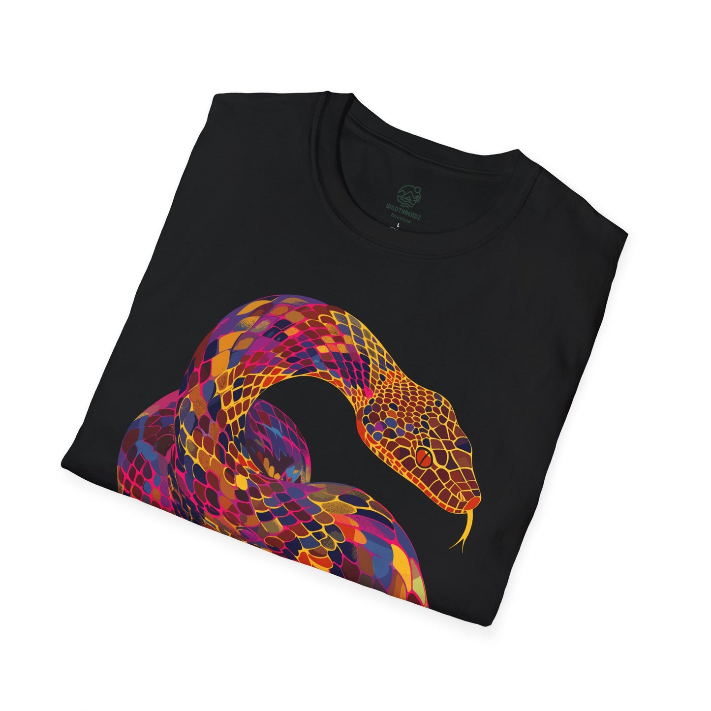 Serpentine Spectrum Tee - Vivid Rainbow Snake T-Shirt - Unisex Softstyle T-Shirt