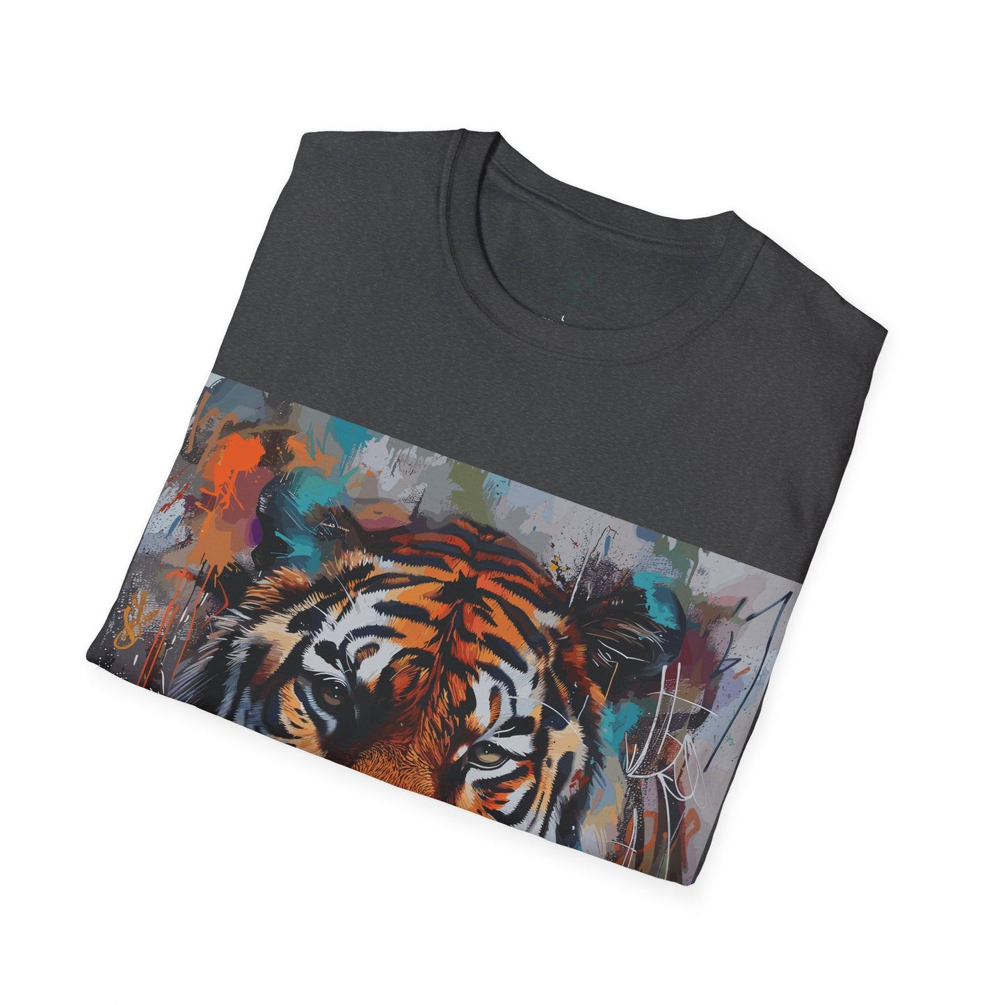 Street Art Majesty Tiger Tee - Abstract Graffiti Tiger Face T-Shirt - Unisex Softstyle T-Shirt