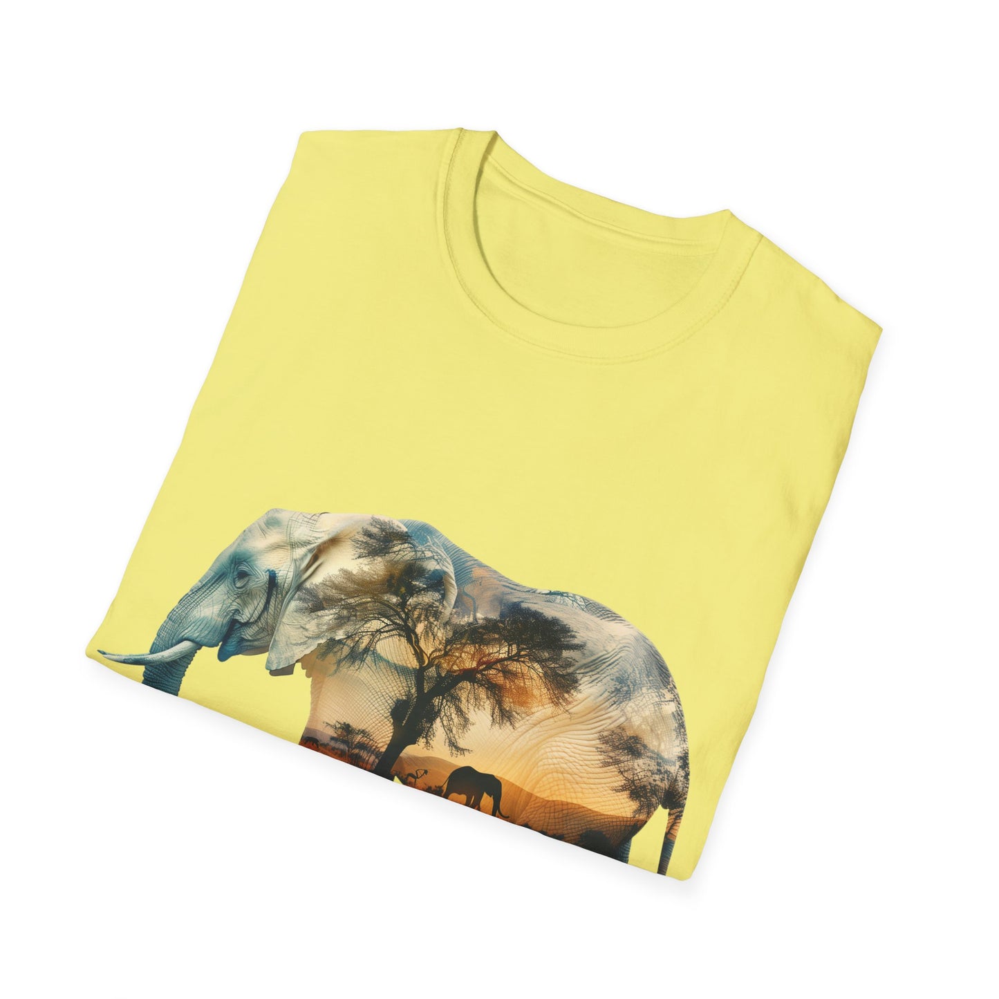 African Sunset Elephant Double Exposure Graphic T-Shirt - Unisex Softstyle T-Shirt