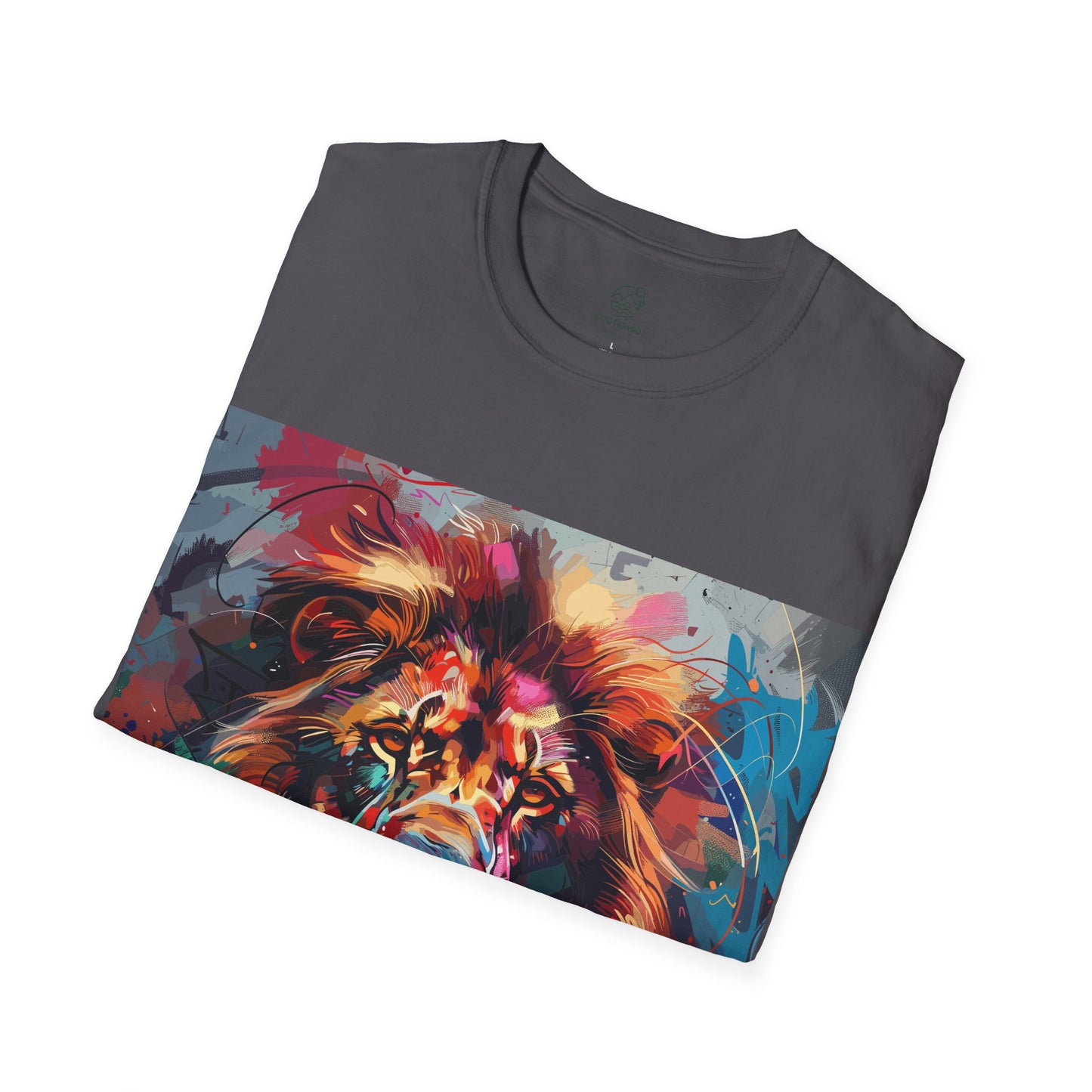 King's Aura Abstract Lion Tee - Vibrant Graffiti Lion Portrait T-Shirt - Unisex Softstyle T-Shirt