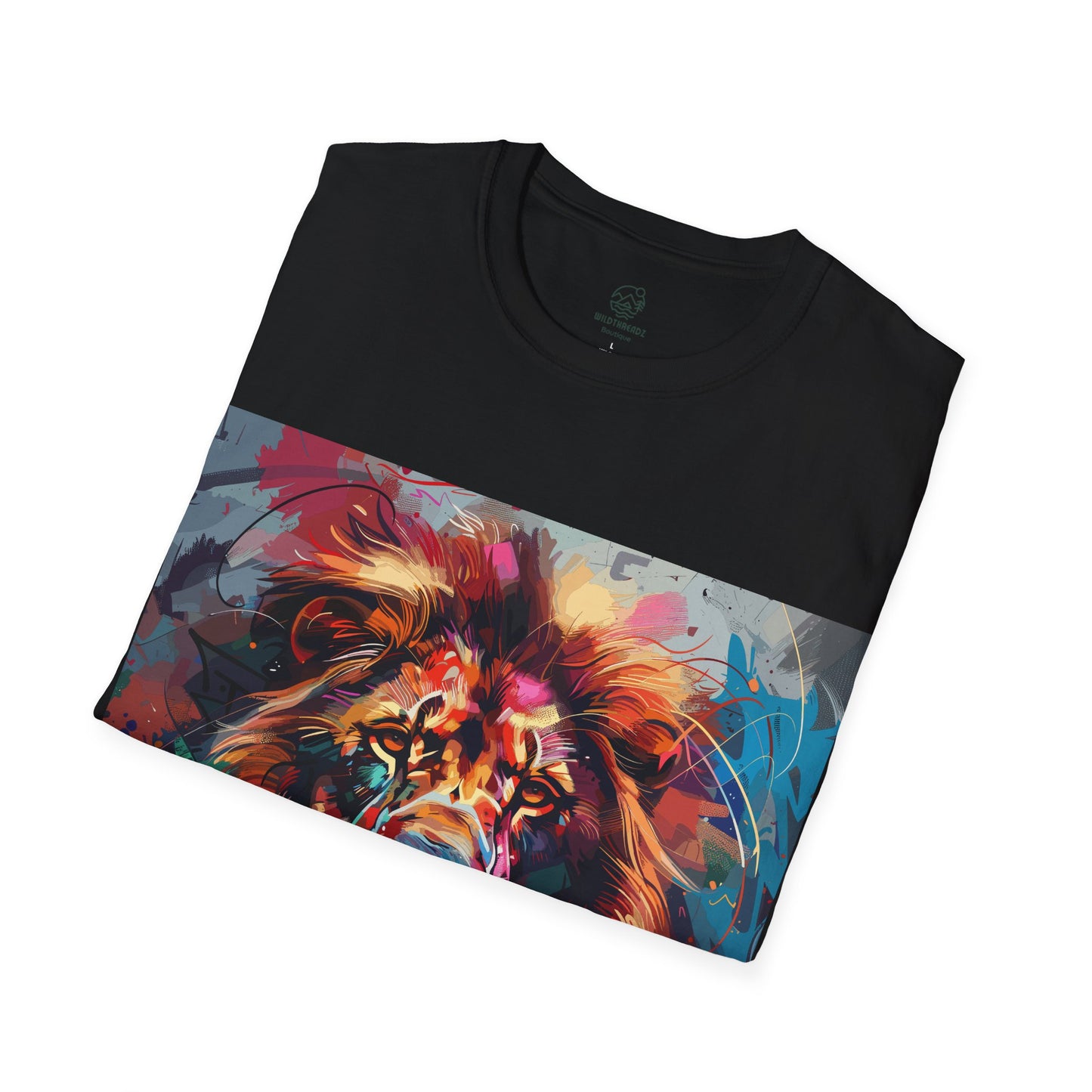 King's Aura Abstract Lion Tee - Vibrant Graffiti Lion Portrait T-Shirt - Unisex Softstyle T-Shirt