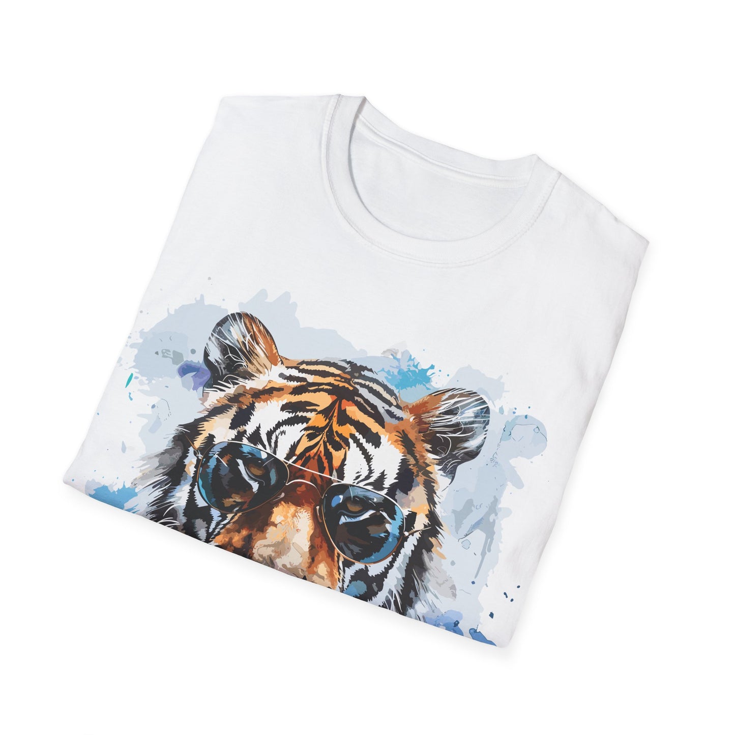 Intellectual Tiger Graphic Tee - Watercolor Feline Elegance T-Shirt - Unisex Softstyle T-Shirt