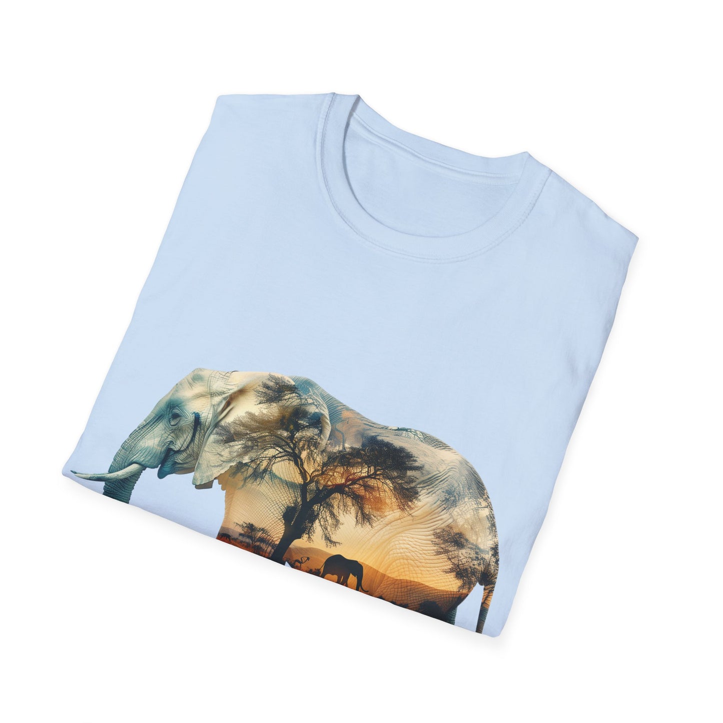 African Sunset Elephant Double Exposure Graphic T-Shirt - Unisex Softstyle T-Shirt