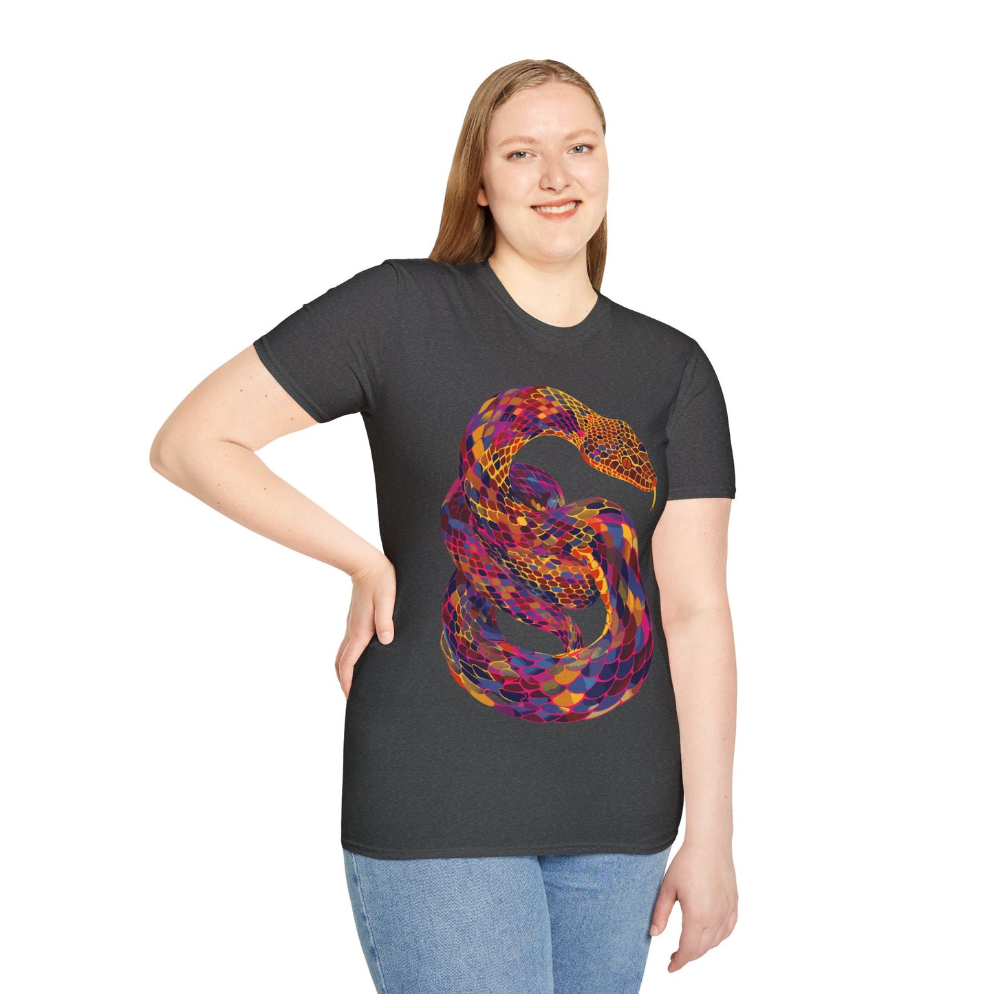 Serpentine Spectrum Tee - Vivid Rainbow Snake T-Shirt - Unisex Softstyle T-Shirt