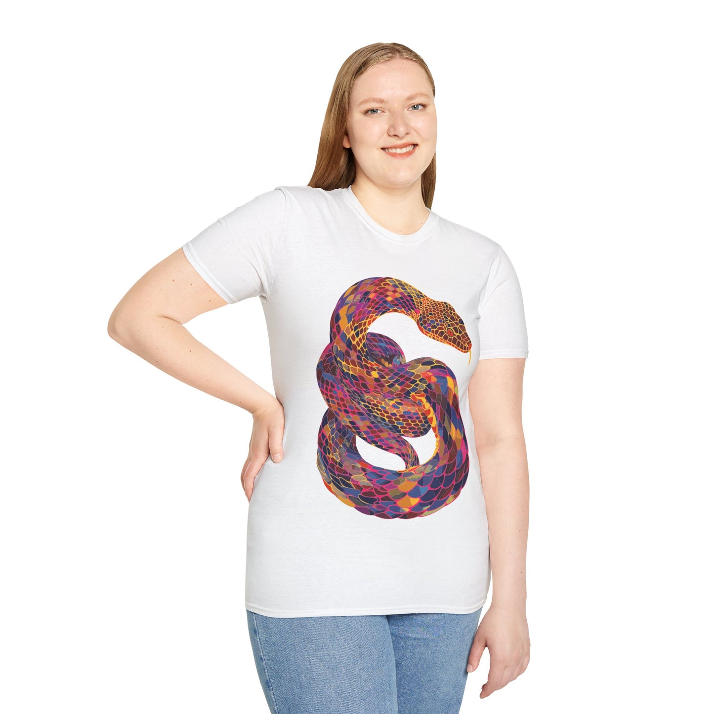 Serpentine Spectrum Tee - Vivid Rainbow Snake T-Shirt - Unisex Softstyle T-Shirt