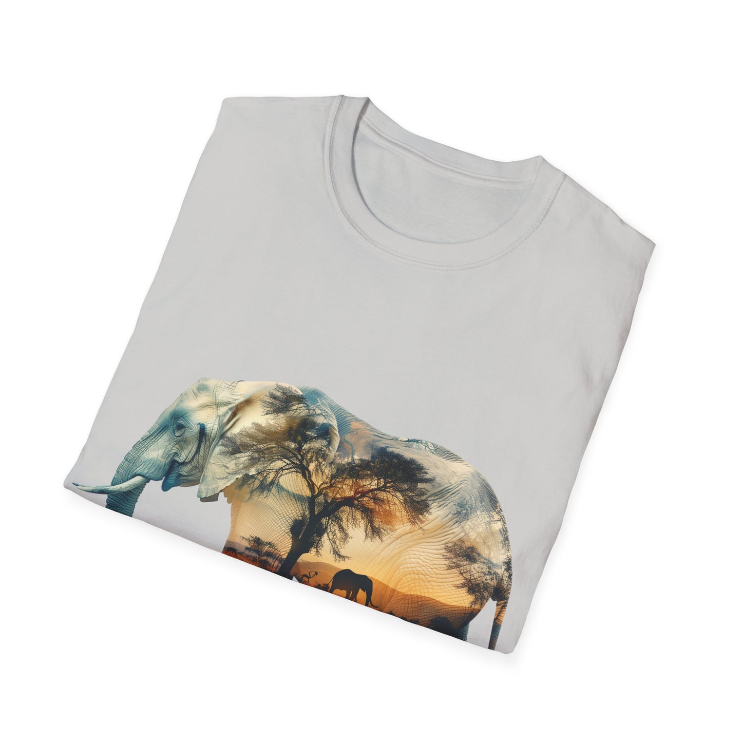 African Sunset Elephant Double Exposure Graphic T-Shirt - Unisex Softstyle T-Shirt