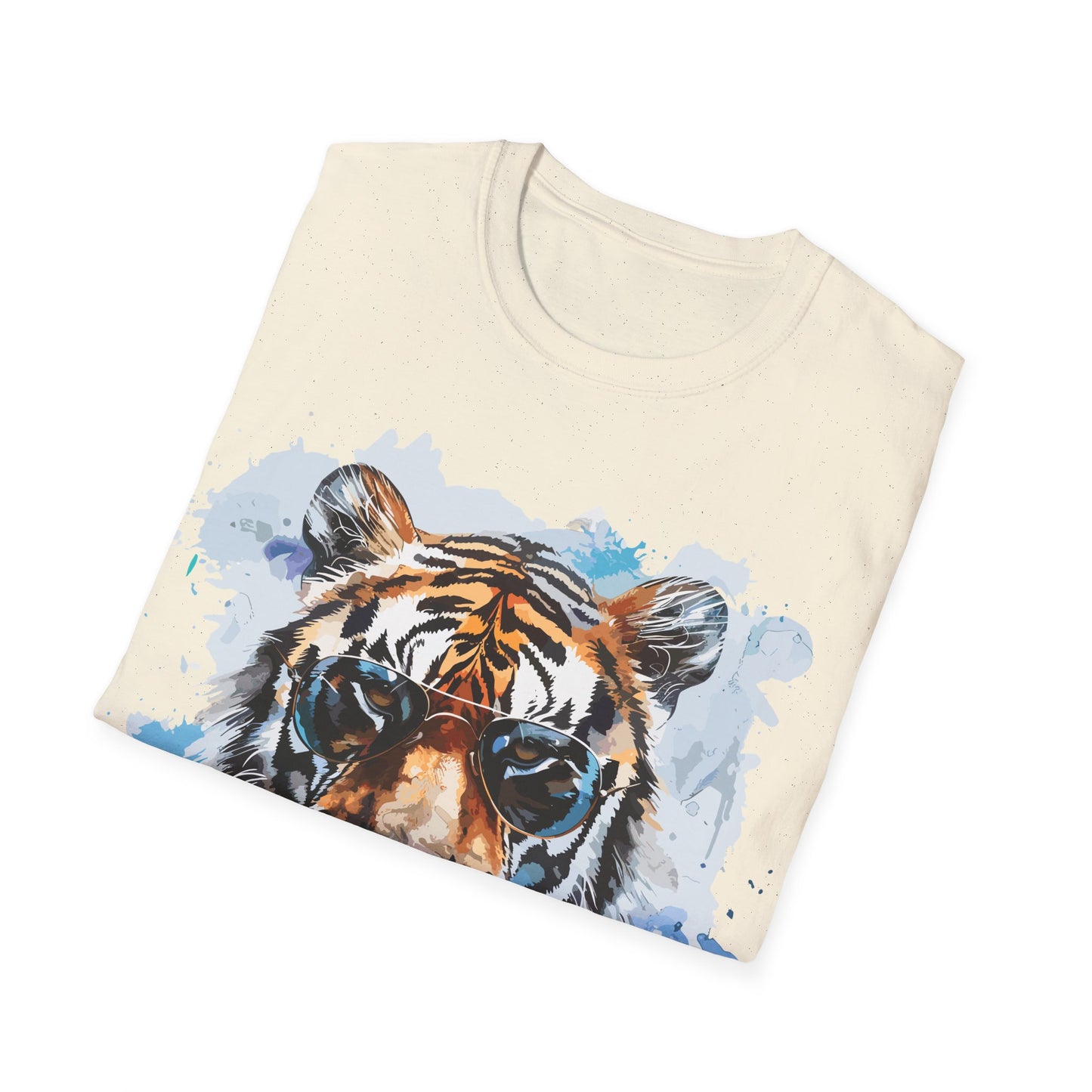Intellectual Tiger Graphic Tee - Watercolor Feline Elegance T-Shirt - Unisex Softstyle T-Shirt