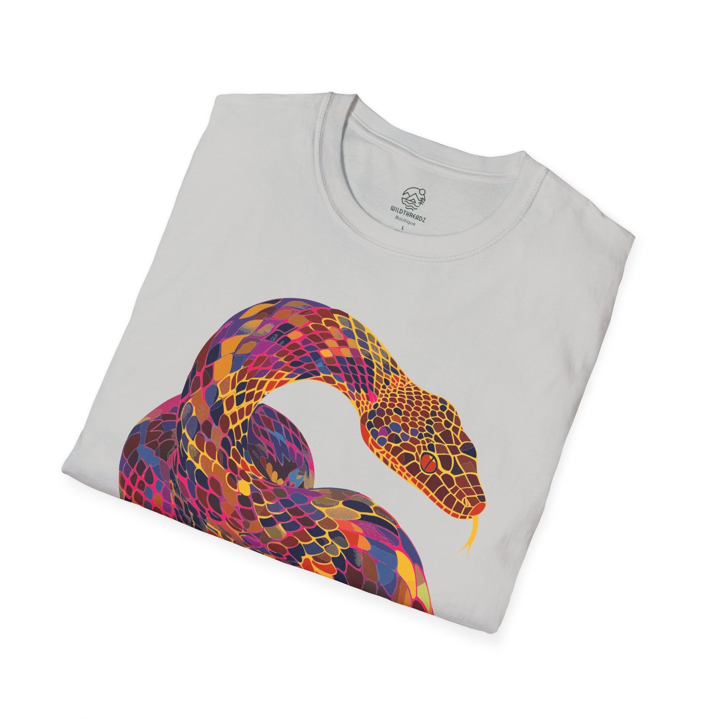 Serpentine Spectrum Tee - Vivid Rainbow Snake T-Shirt - Unisex Softstyle T-Shirt