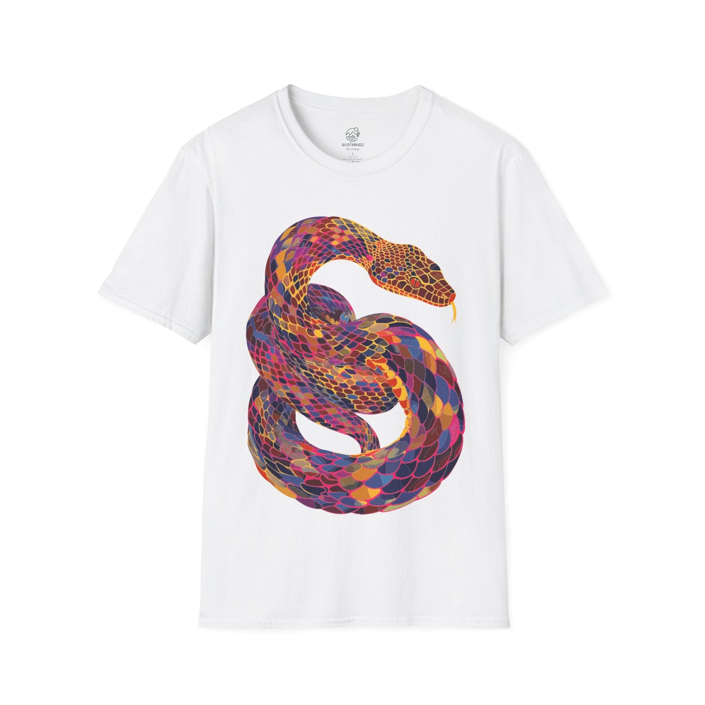 Serpentine Spectrum Tee - Vivid Rainbow Snake T-Shirt - Unisex Softstyle T-Shirt