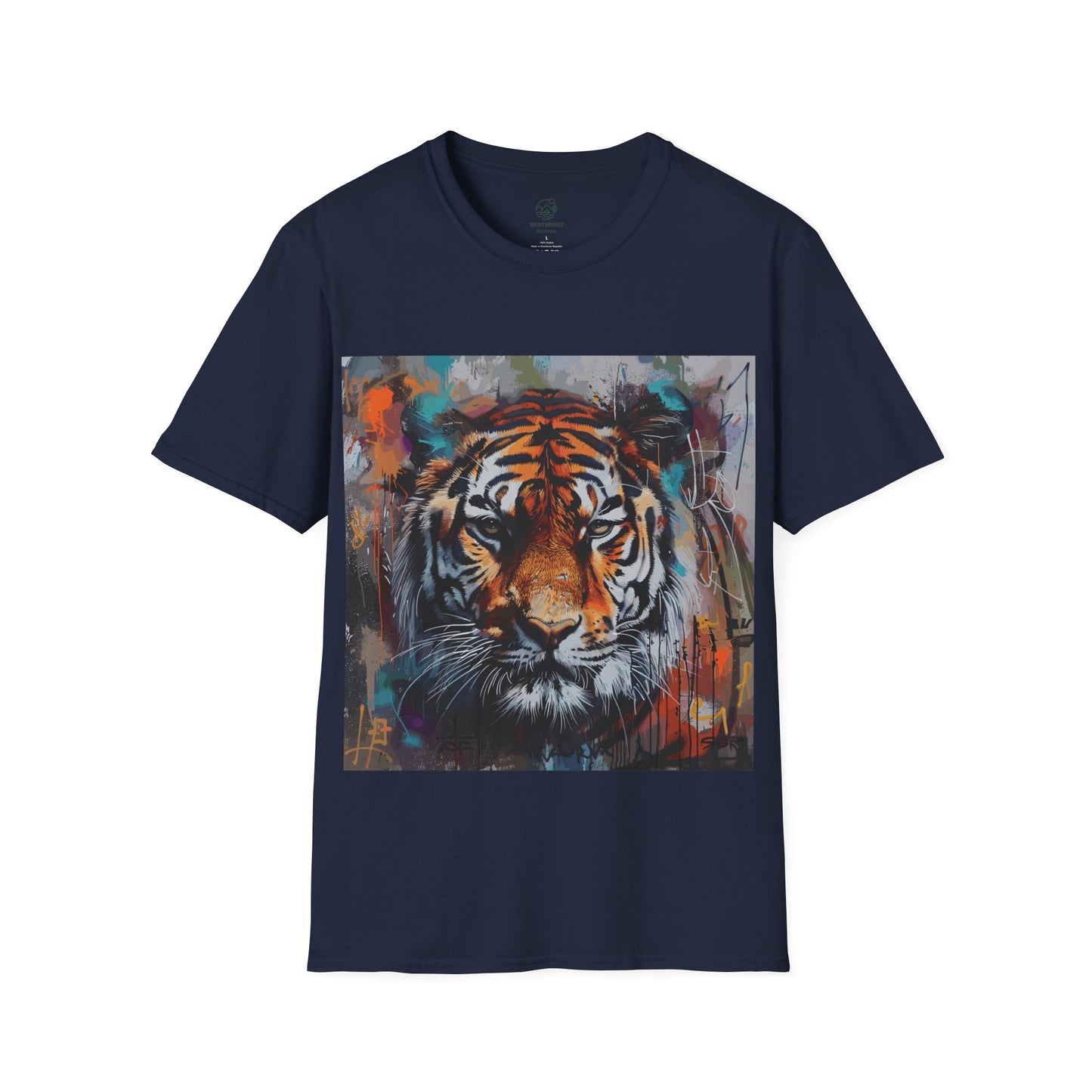 Street Art Majesty Tiger Tee - Abstract Graffiti Tiger Face T-Shirt - Unisex Softstyle T-Shirt