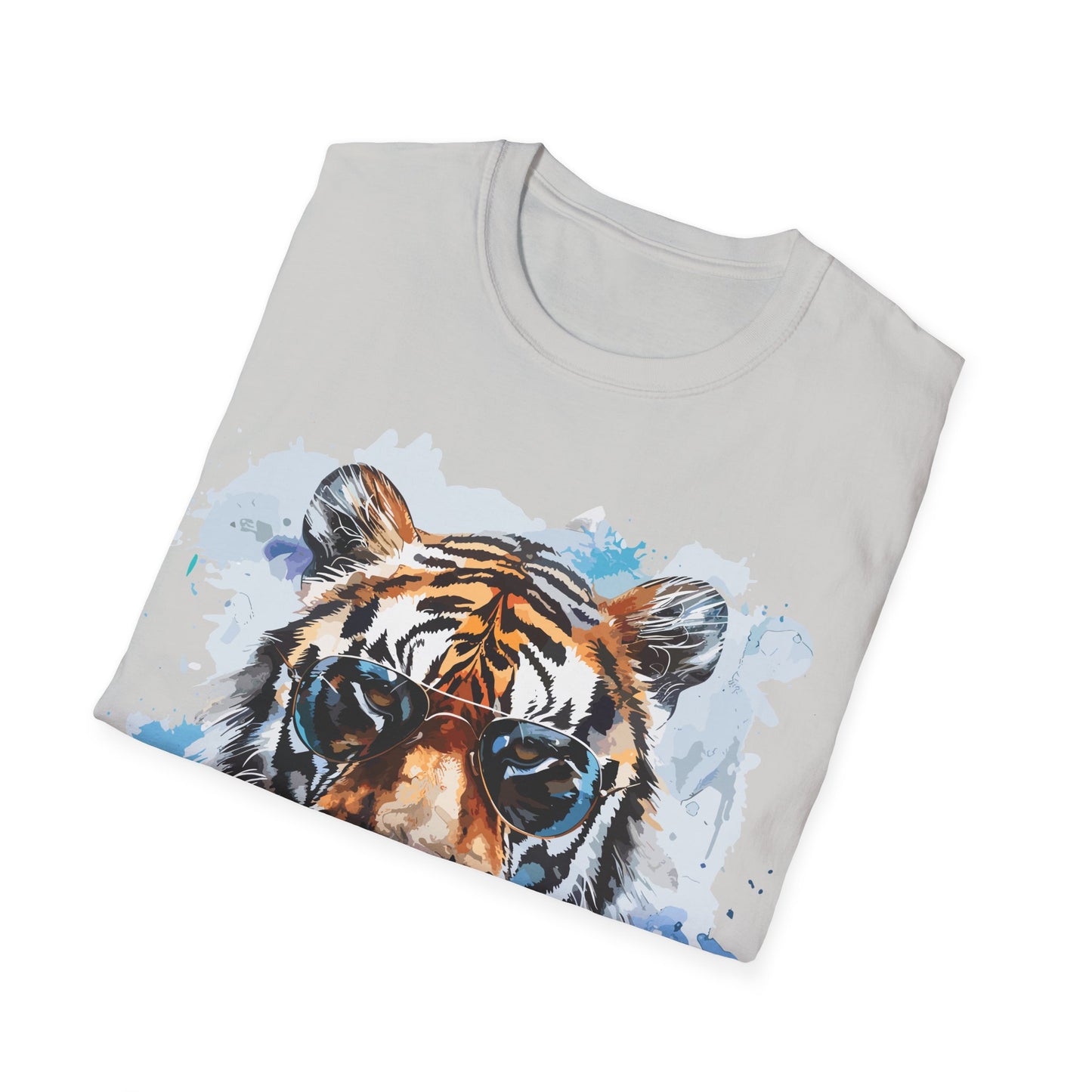 Intellectual Tiger Graphic Tee - Watercolor Feline Elegance T-Shirt - Unisex Softstyle T-Shirt