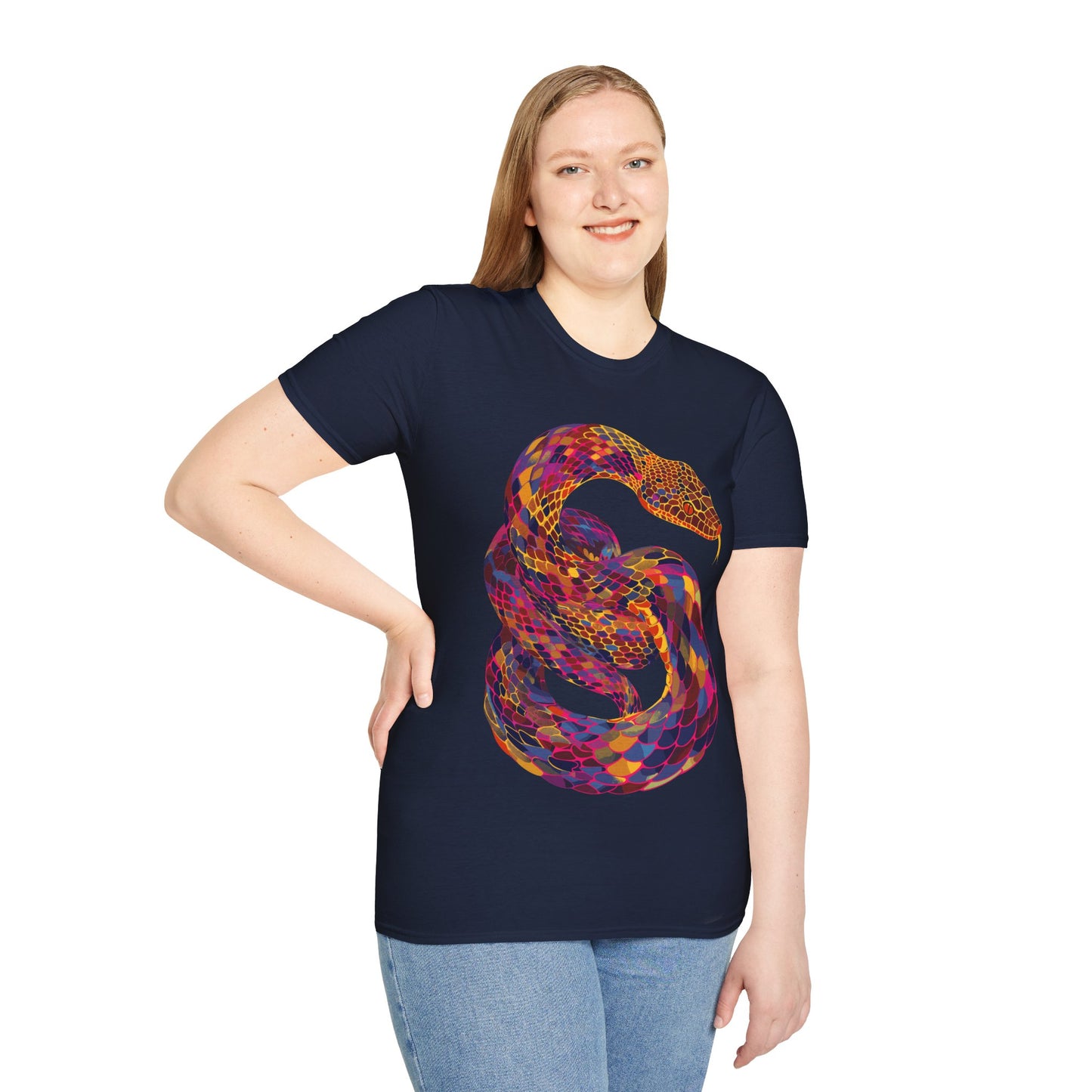 Serpentine Spectrum Tee - Vivid Rainbow Snake T-Shirt - Unisex Softstyle T-Shirt