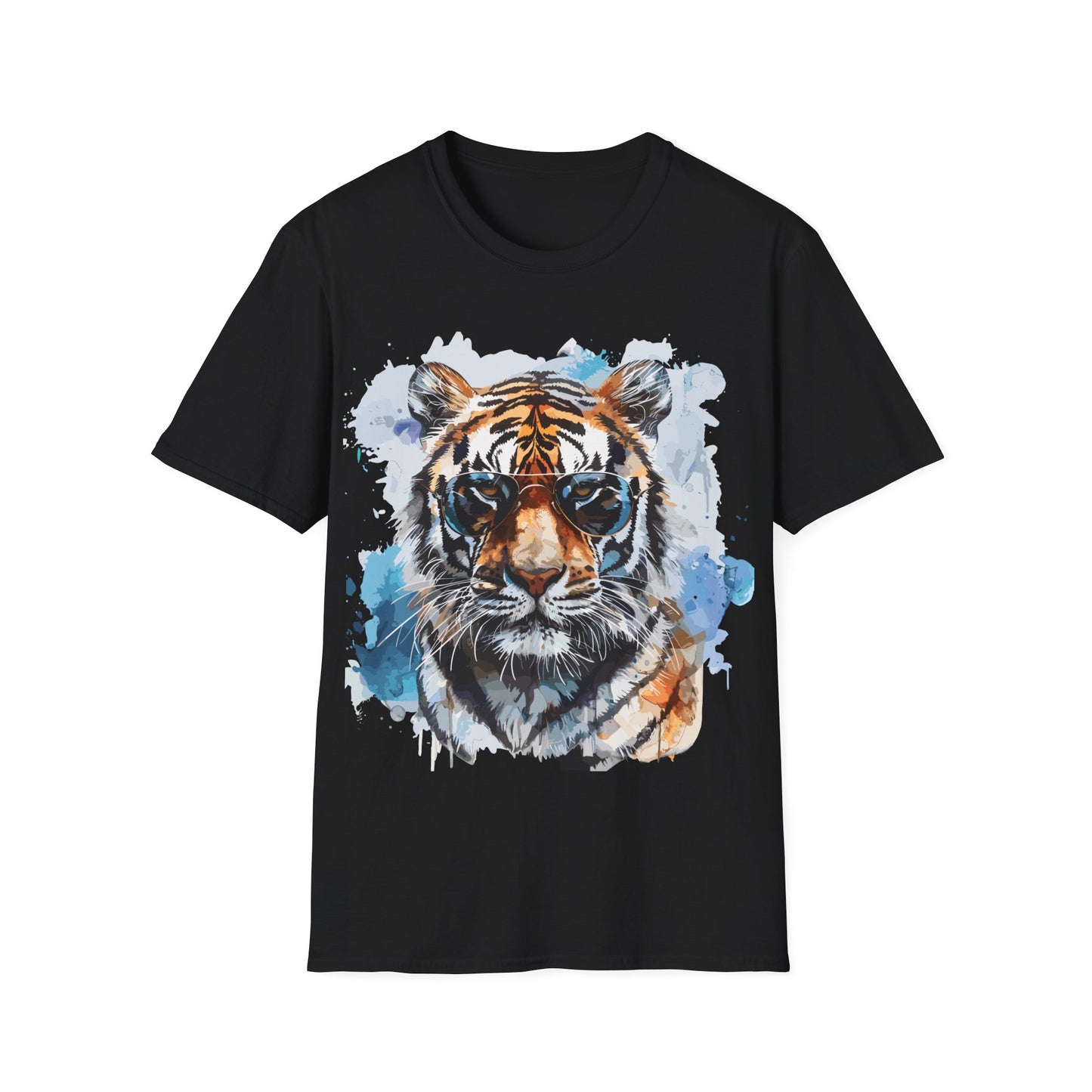 Intellectual Tiger Graphic Tee - Watercolor Feline Elegance T-Shirt - Unisex Softstyle T-Shirt