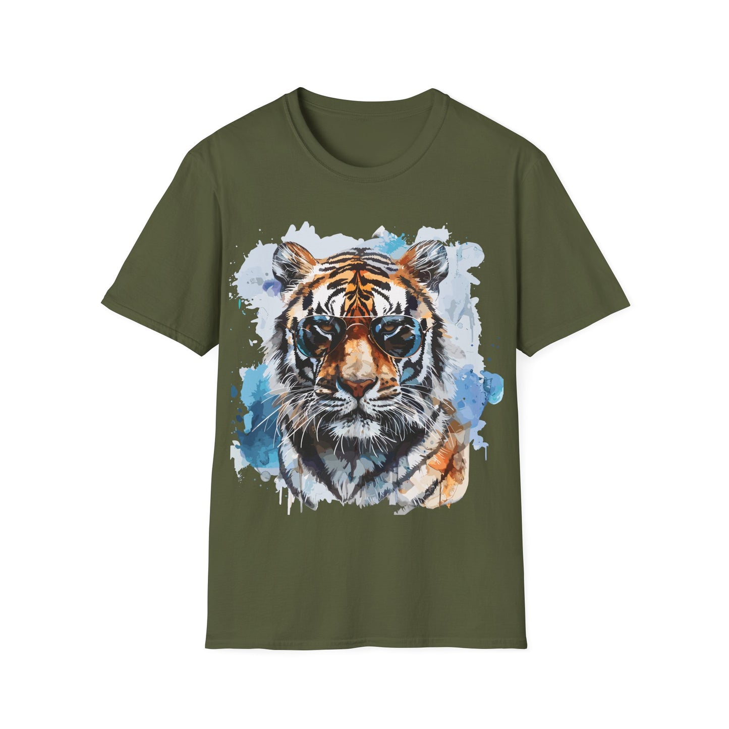 Intellectual Tiger Graphic Tee - Watercolor Feline Elegance T-Shirt - Unisex Softstyle T-Shirt