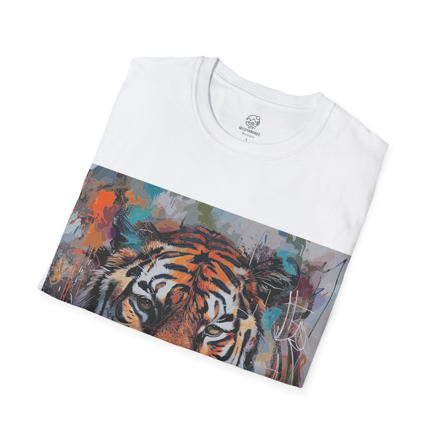 Street Art Majesty Tiger Tee - Abstract Graffiti Tiger Face T-Shirt - Unisex Softstyle T-Shirt
