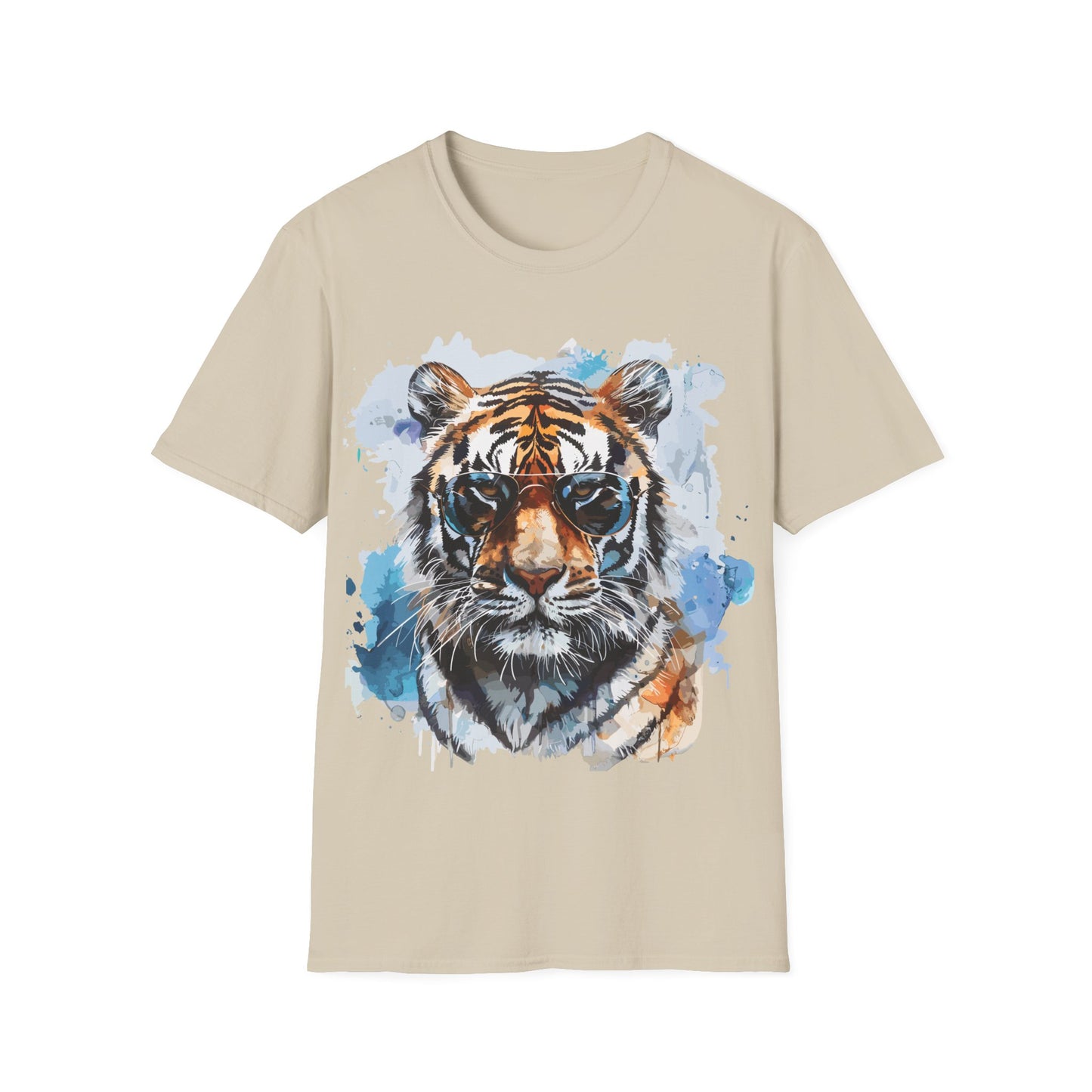 Intellectual Tiger Graphic Tee - Watercolor Feline Elegance T-Shirt - Unisex Softstyle T-Shirt