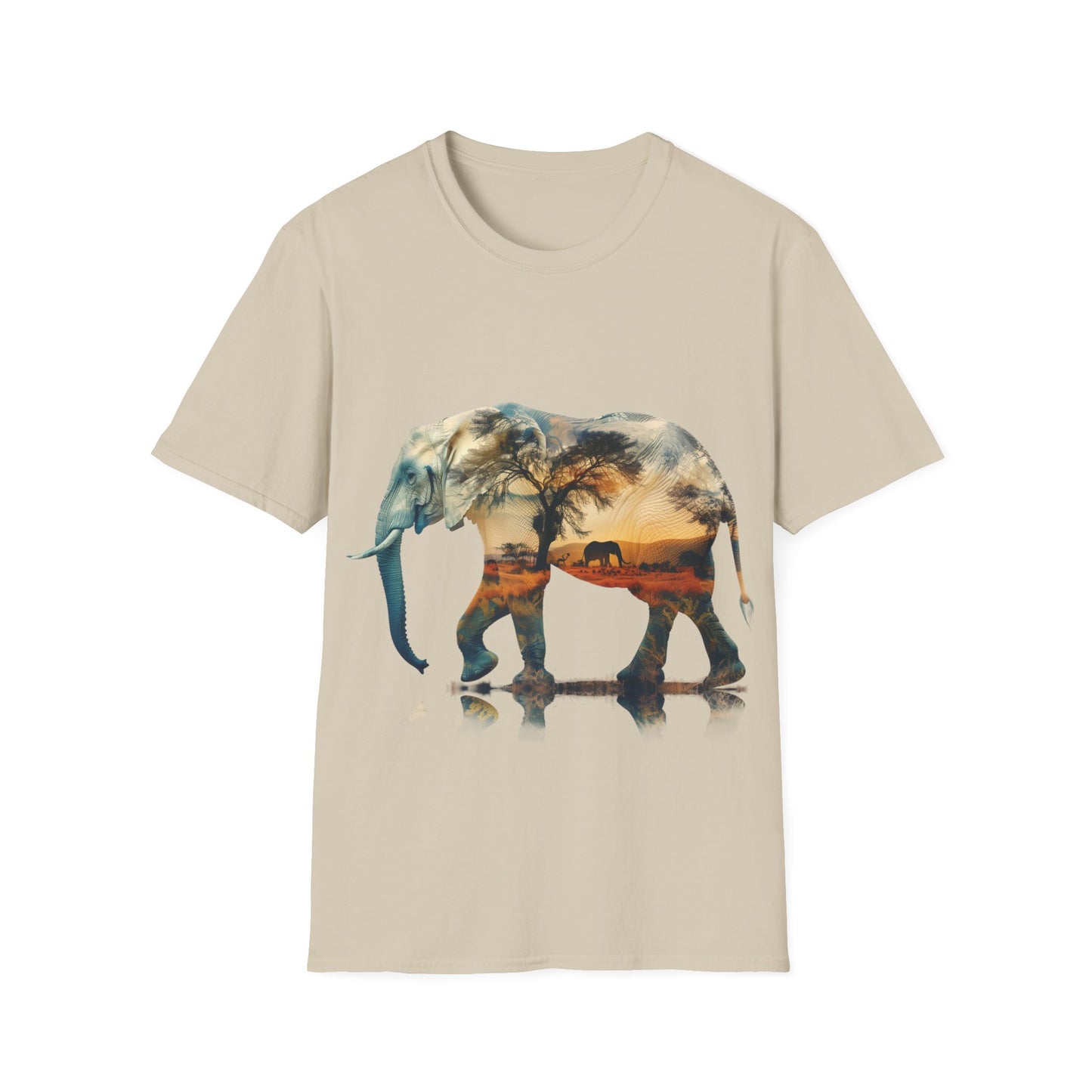 African Sunset Elephant Double Exposure Graphic T-Shirt - Unisex Softstyle T-Shirt