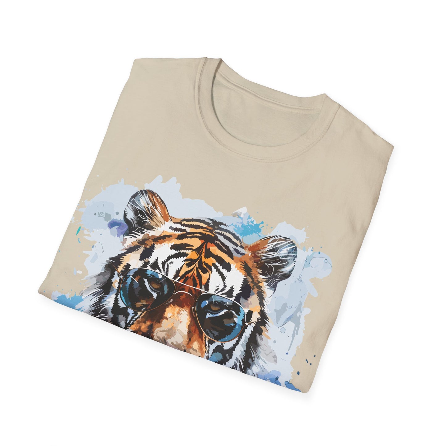 Intellectual Tiger Graphic Tee - Watercolor Feline Elegance T-Shirt - Unisex Softstyle T-Shirt