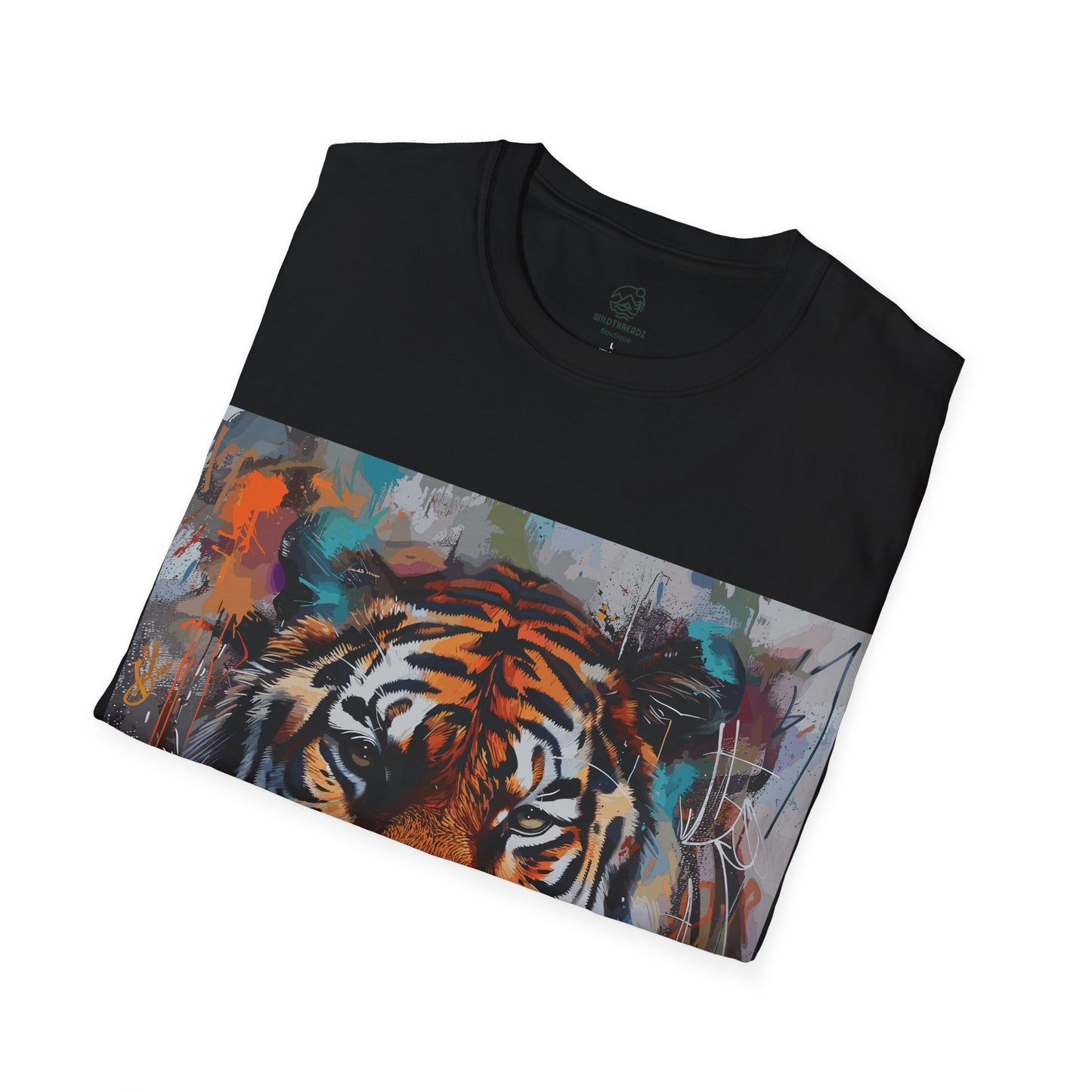Street Art Majesty Tiger Tee - Abstract Graffiti Tiger Face T-Shirt - Unisex Softstyle T-Shirt