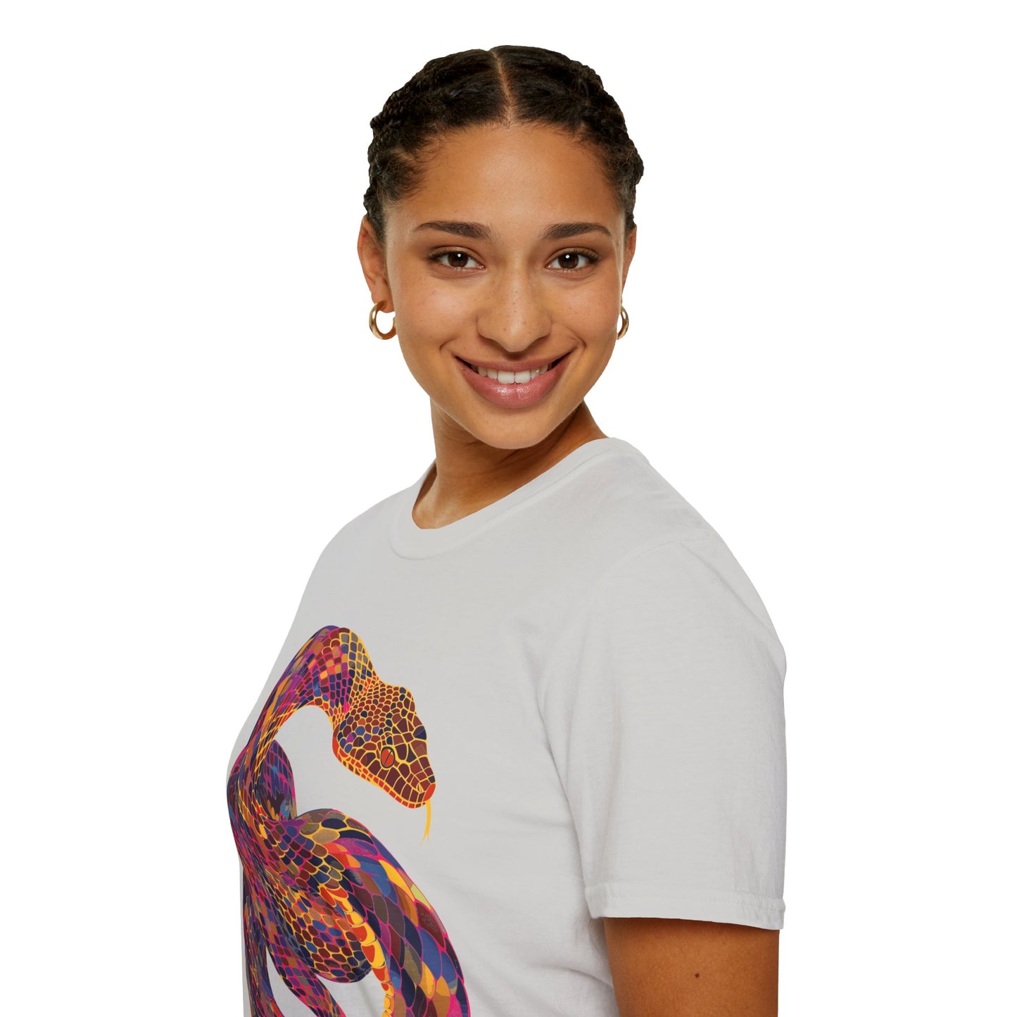 Serpentine Spectrum Tee - Vivid Rainbow Snake T-Shirt - Unisex Softstyle T-Shirt