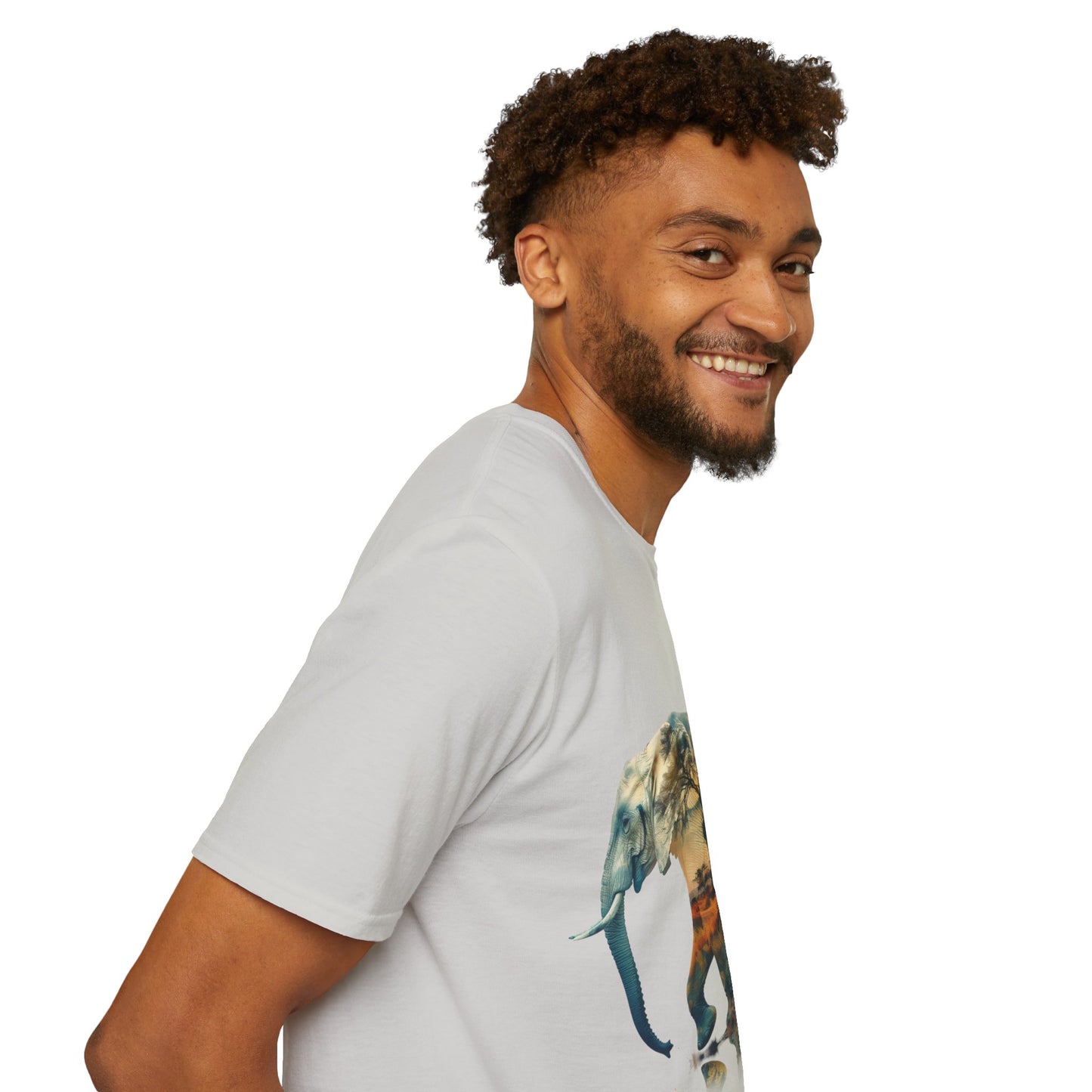 African Sunset Elephant Double Exposure Graphic T-Shirt - Unisex Softstyle T-Shirt